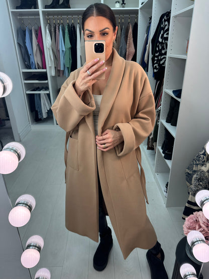 Linden Plain Waist Belt Longline Coat