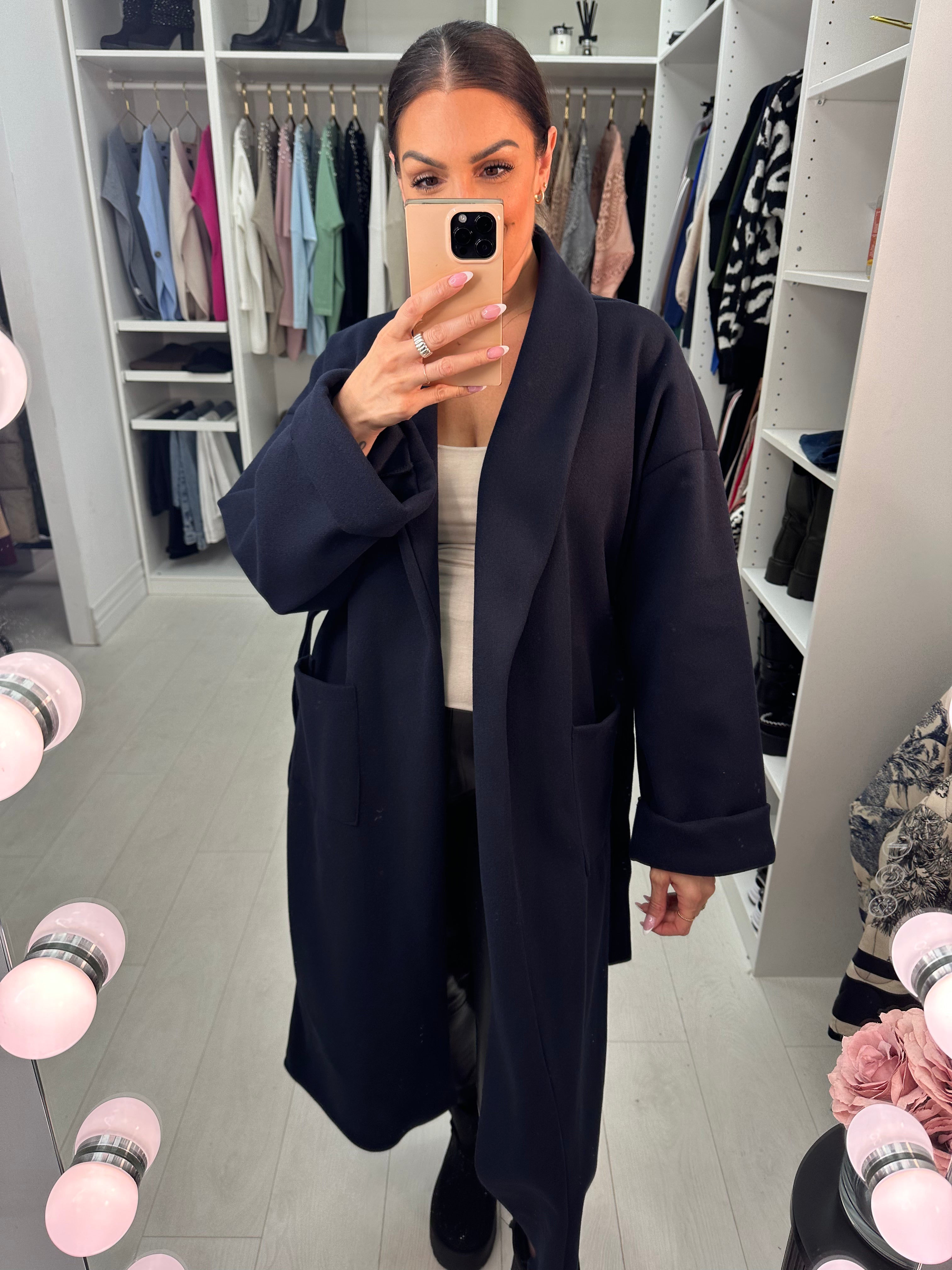 Linden Plain Waist Belt Longline Coat