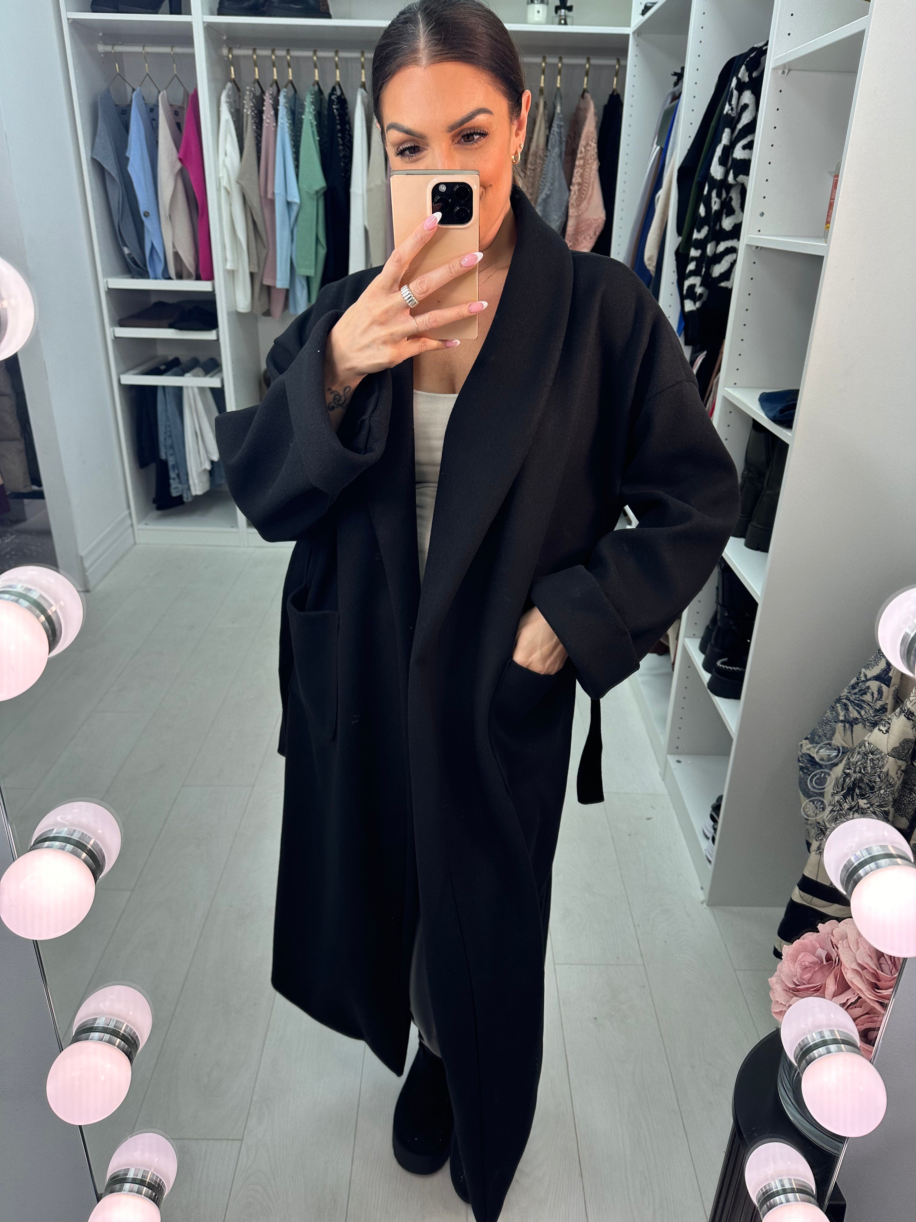 Linden Plain Waist Belt Longline Coat
