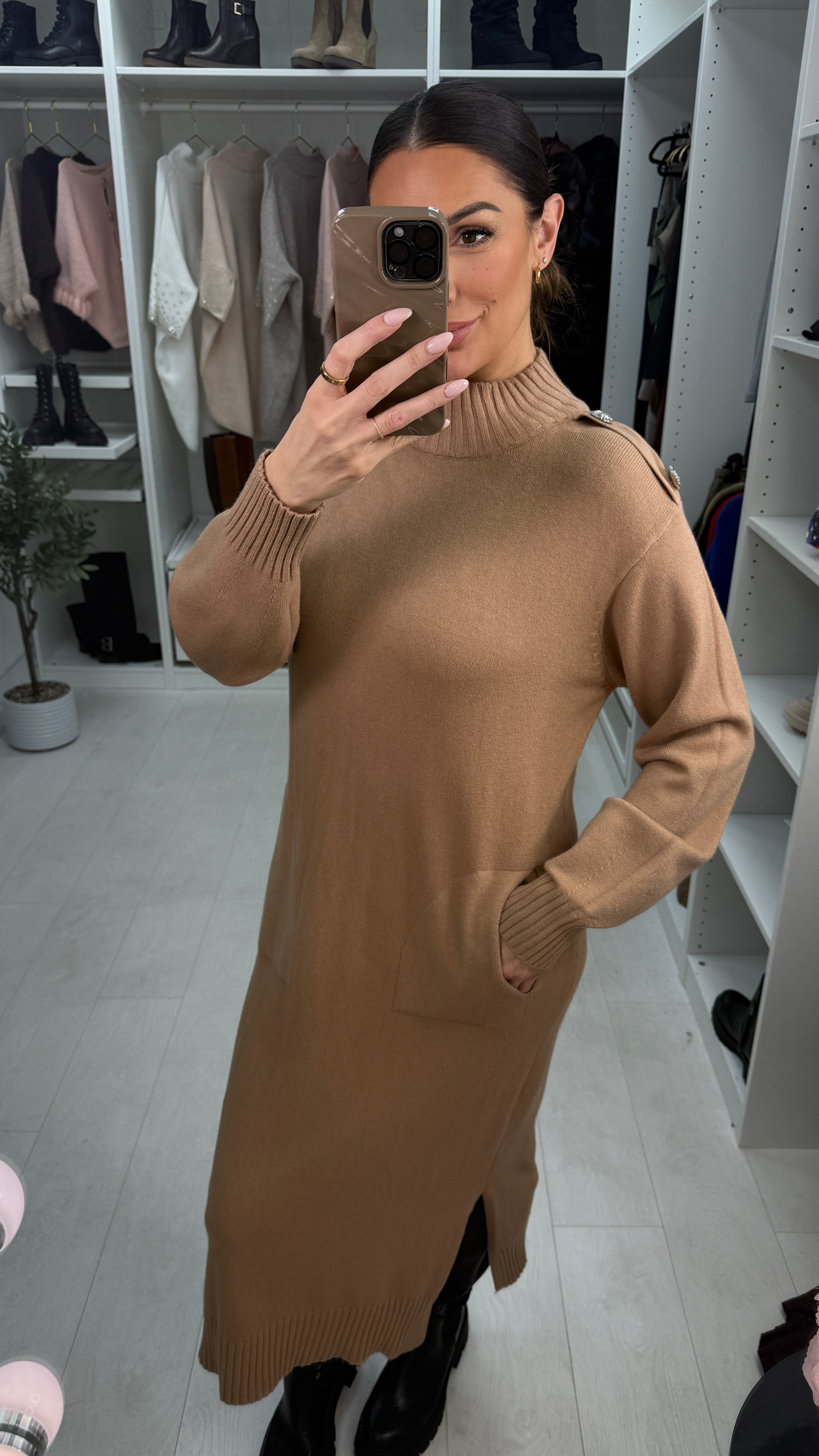 Keliah Plain Heart Embellished Sleeve Jumper Dress