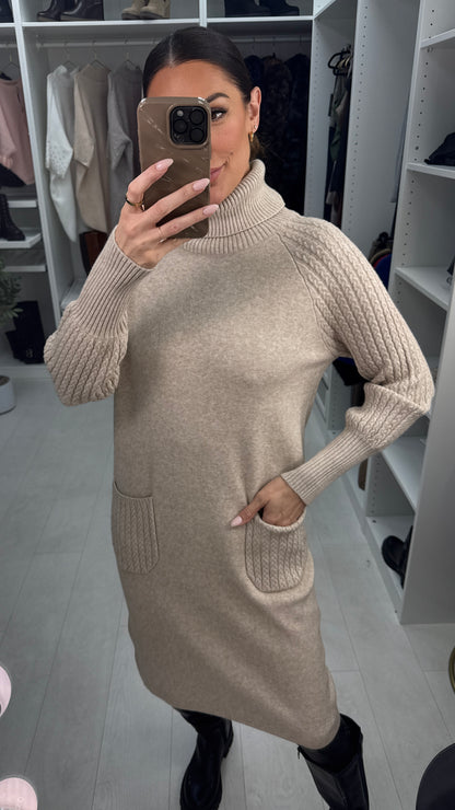 Susana Roll Neck Cable Detail Jumper Dress