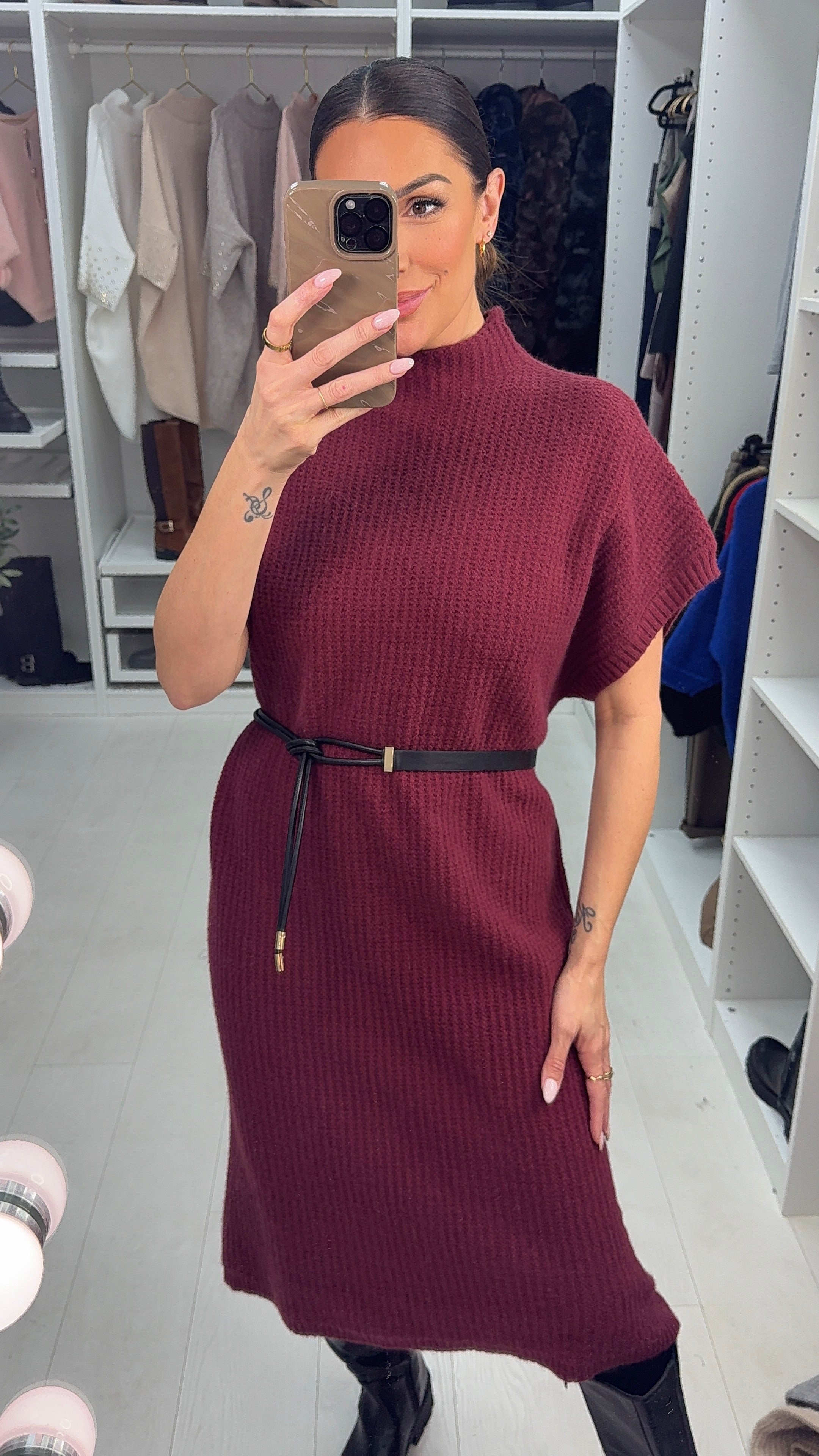 Prinny Plain Loose Fit Belted Jumper Dress