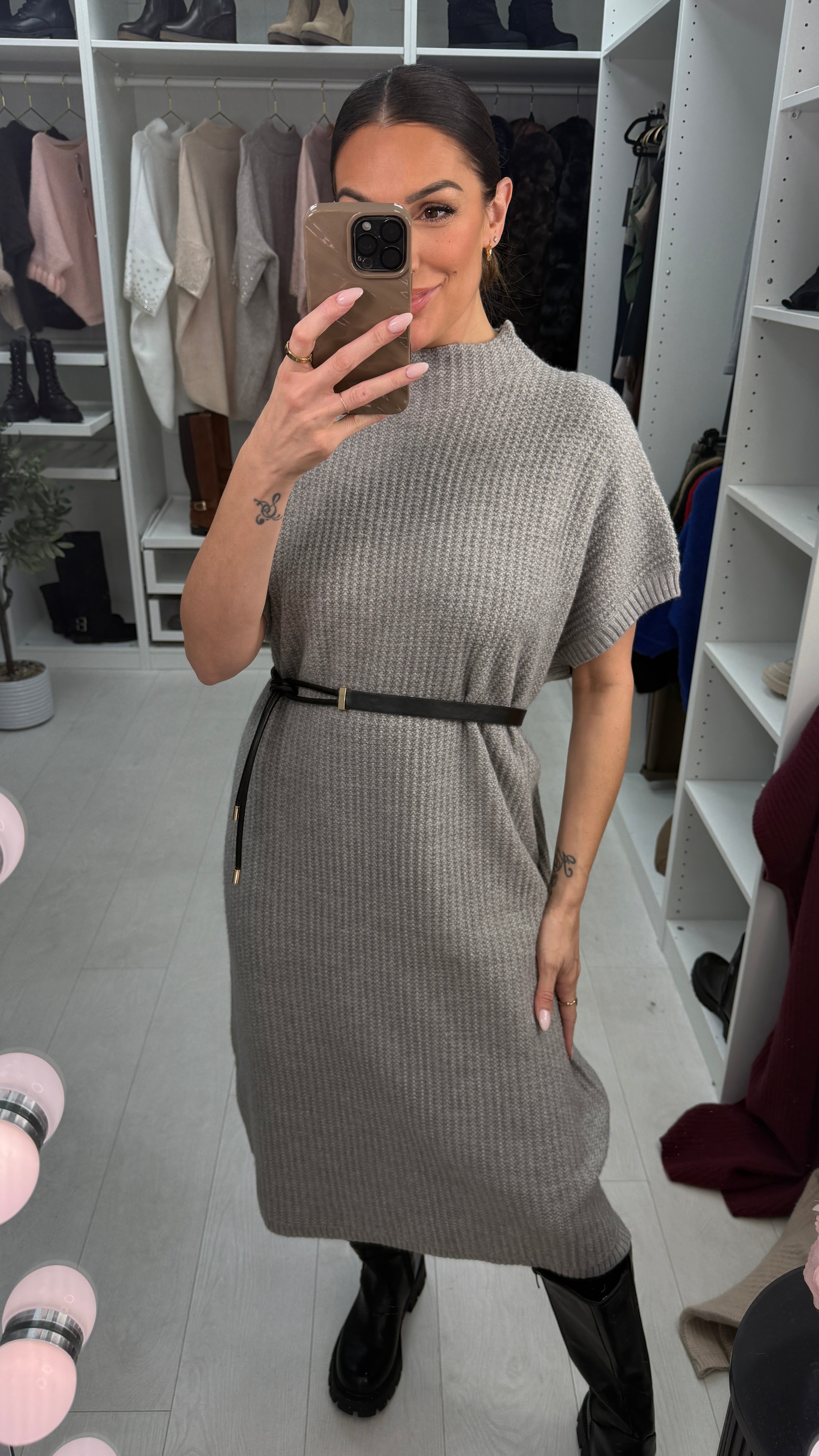 Prinny Plain Loose Fit Belted Jumper Dress