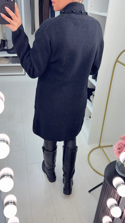 Ebbie Plain Pearl Trim Longline Cardigan