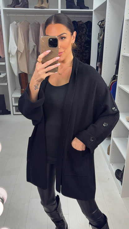 Zayda Plain Button Detail Open Front Cardigan