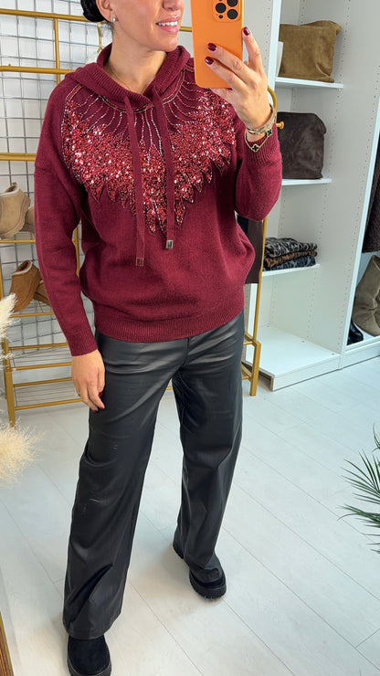 Cleo Embellished Front Hoodie Knit Jumper