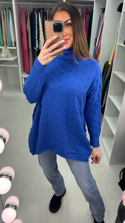 Danni Plain Textured High Neck Loose Fit Jumper