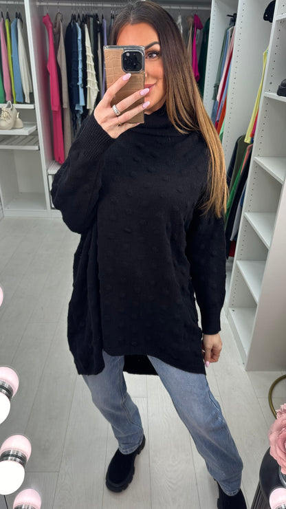 Danni Plain Textured High Neck Loose Fit Jumper