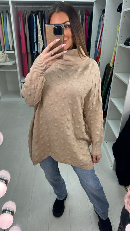 Danni Plain Textured High Neck Loose Fit Jumper
