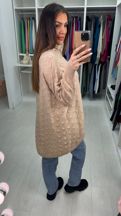 Danni Plain Textured High Neck Loose Fit Jumper