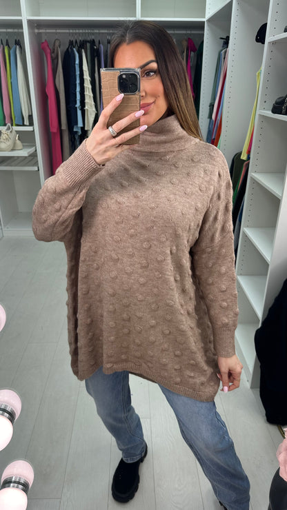 Danni Plain Textured High Neck Loose Fit Jumper