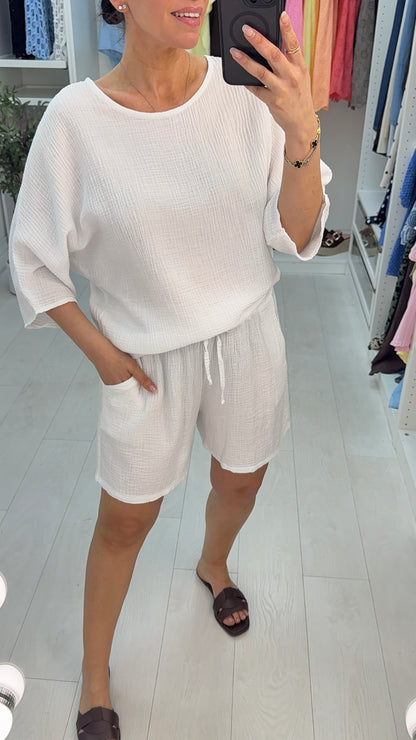 Narina Plain Cheesecloth Shorts Co-Ord Set