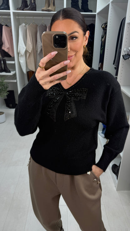 Yanita Pearl & Bow Detail Super Soft Jumper