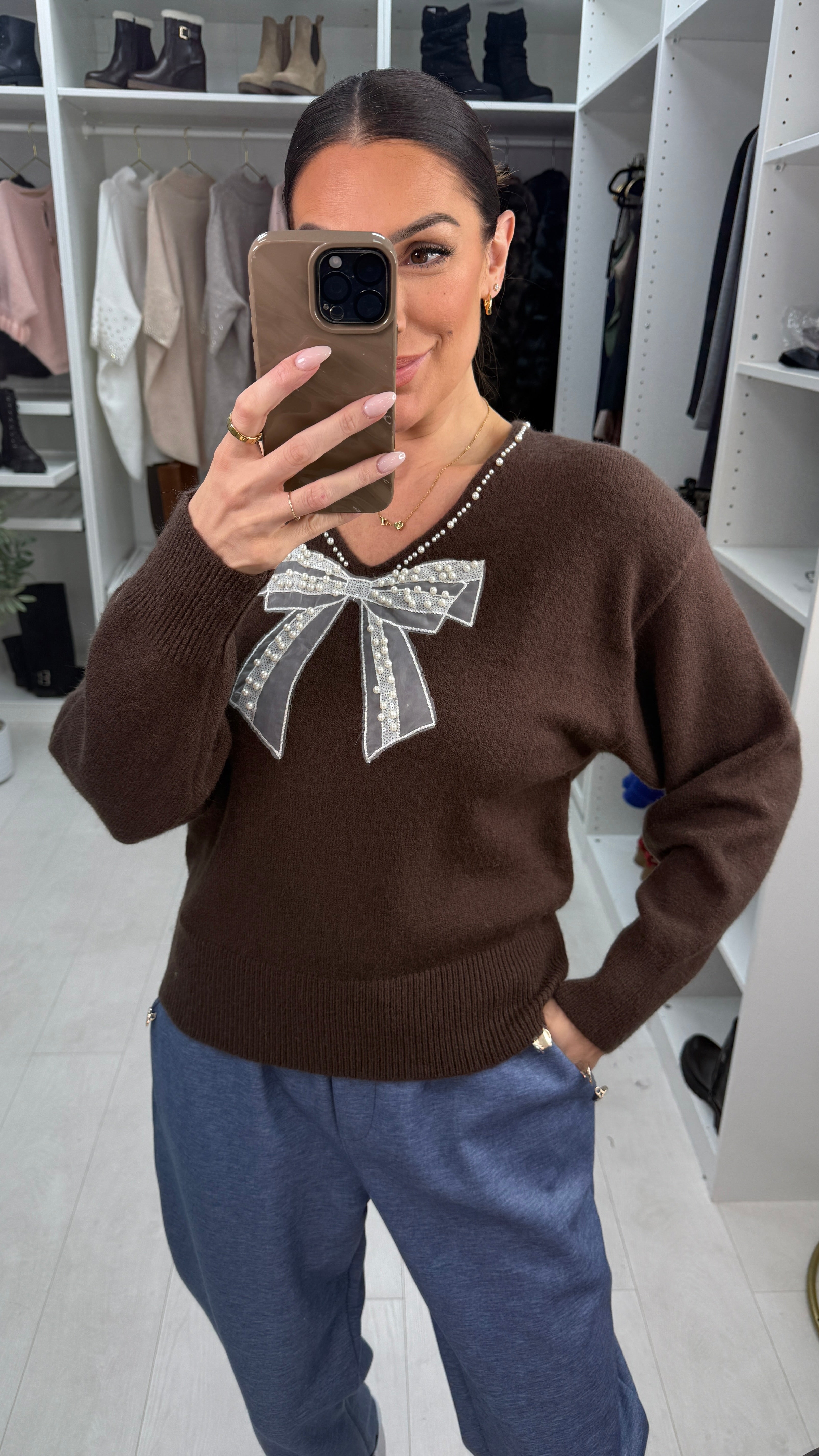 Yanita Pearl & Bow Detail Super Soft Jumper