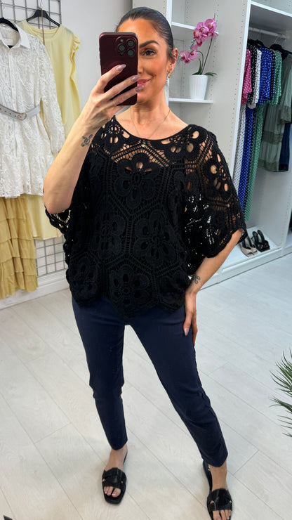 Calima Floral Crochet Batwing Top