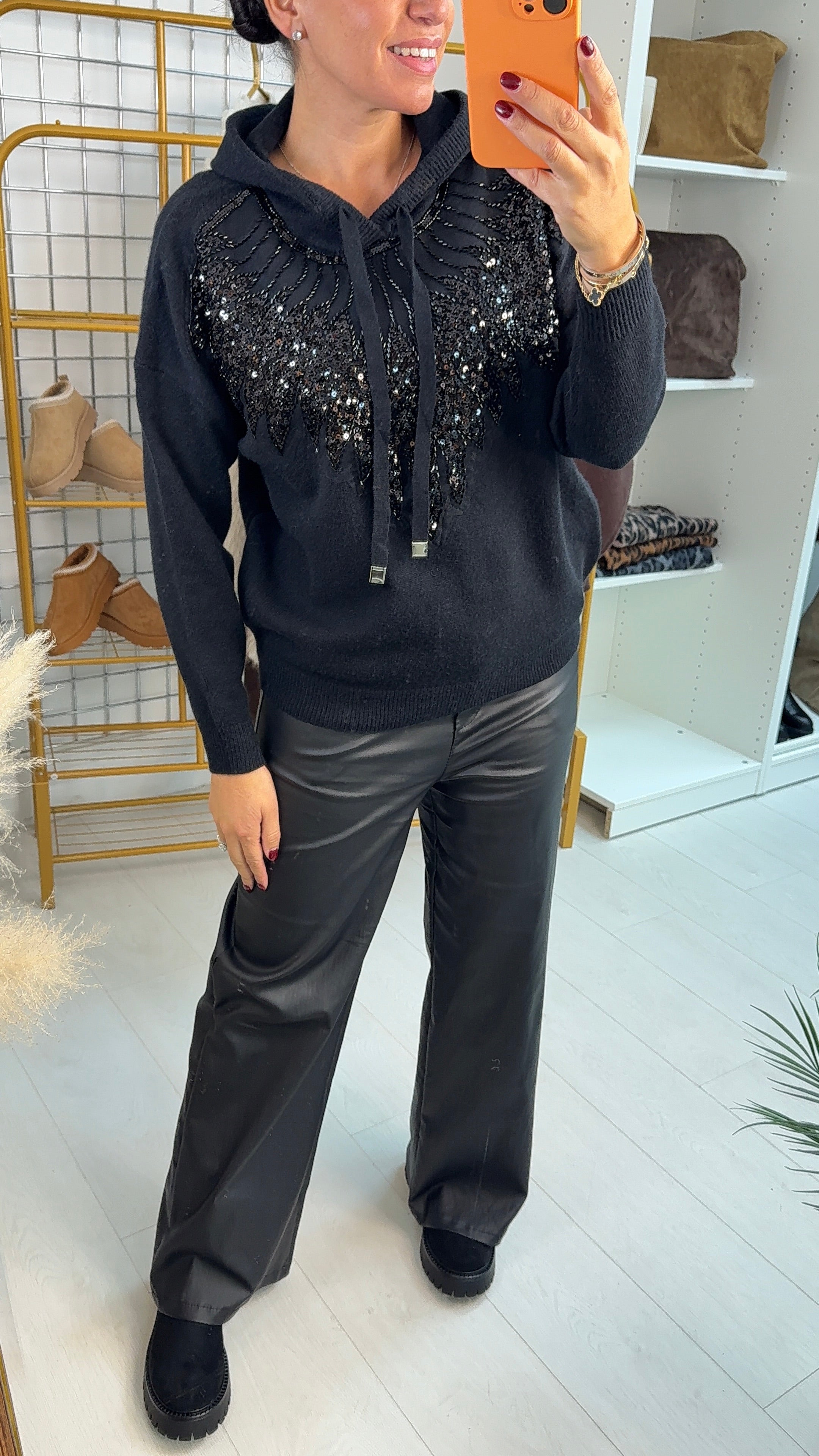 Cleo Embellished Front Hoodie Knit Jumper