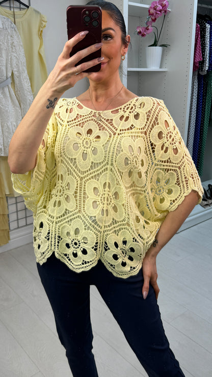 Calima Floral Crochet Batwing Top