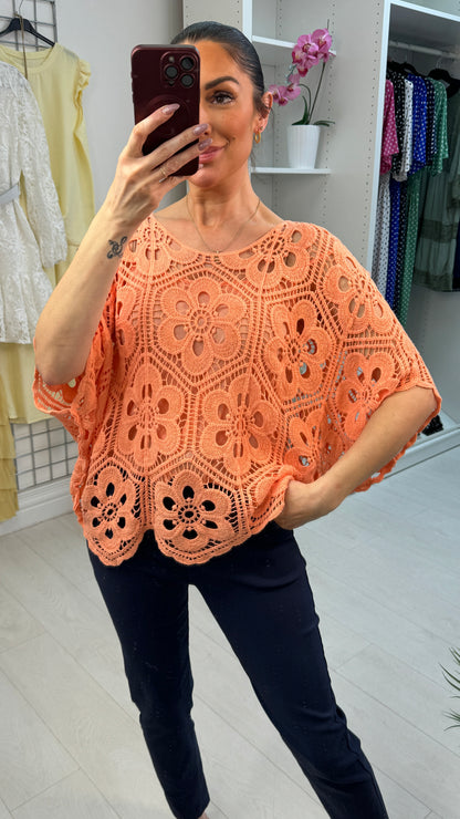 Calima Floral Crochet Batwing Top