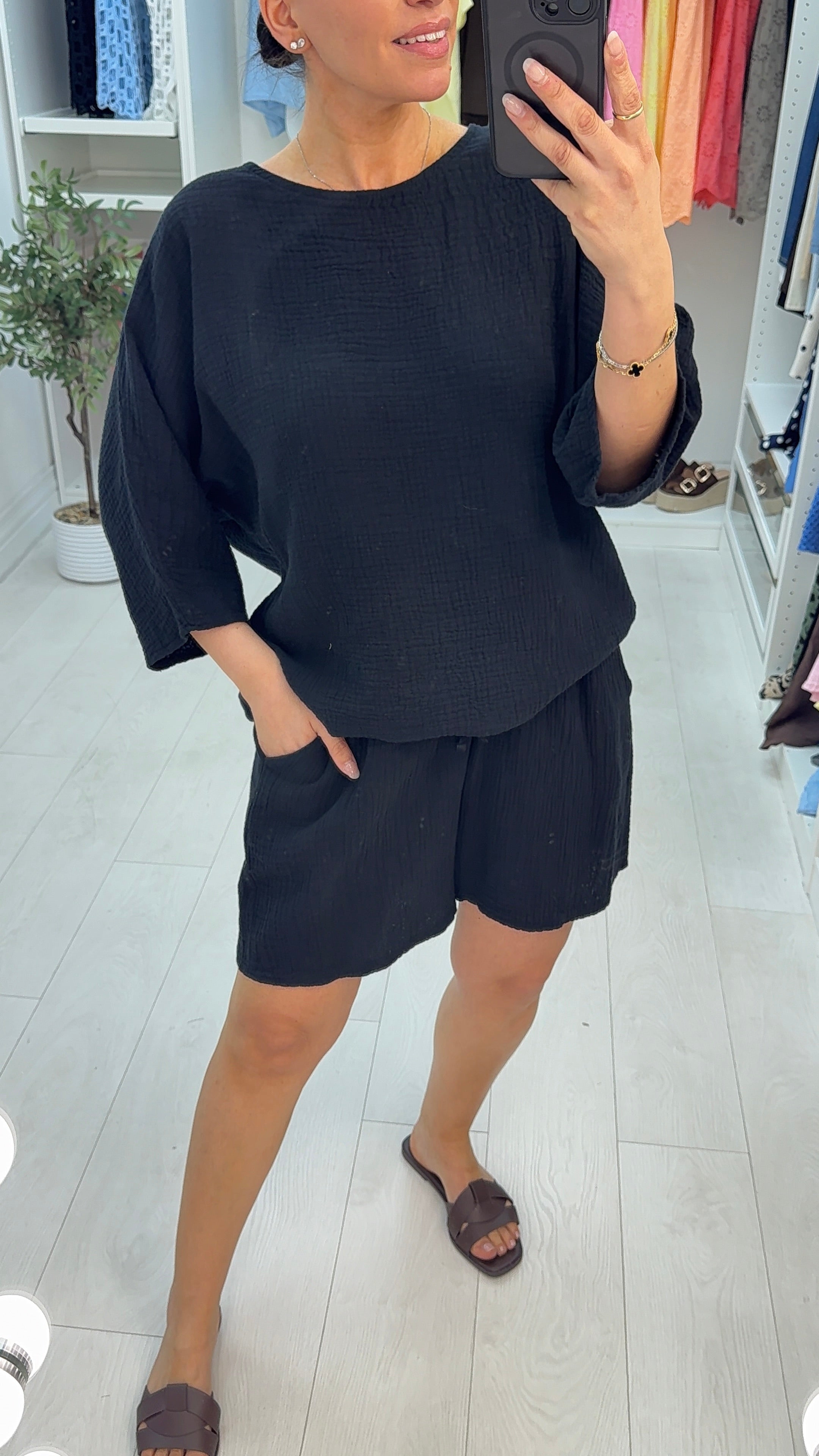 Narina Plain Cheesecloth Shorts Co-Ord Set