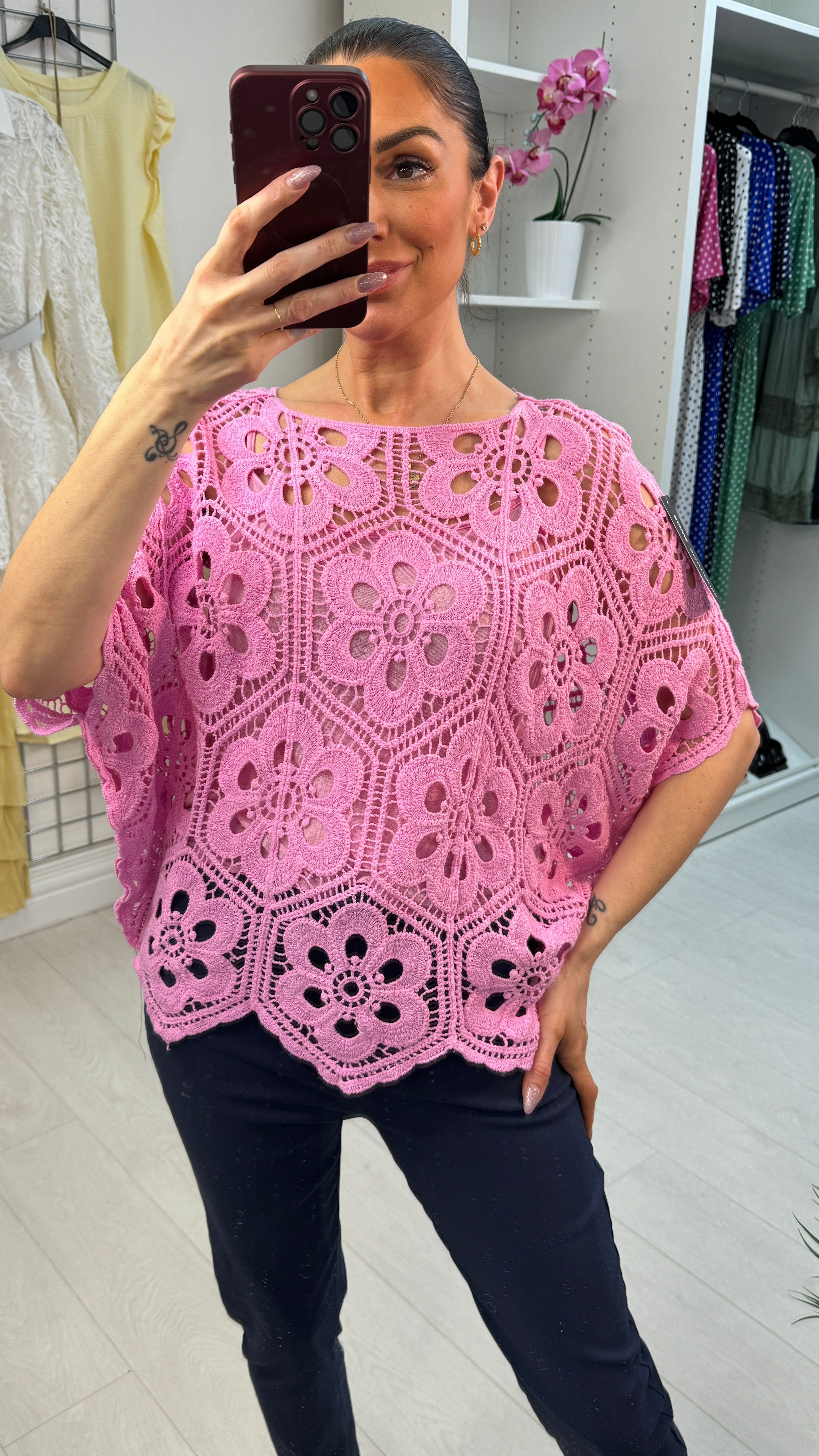 Calima Floral Crochet Batwing Top