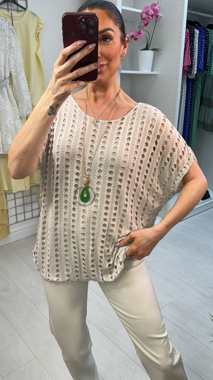 Atilla Plain Textured Bubble Hem Necklace Top