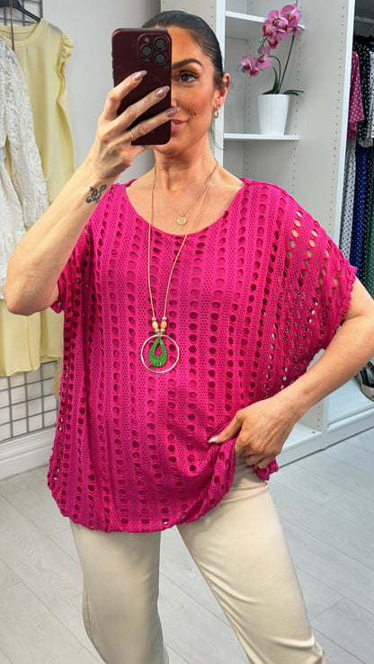 Atilla Plain Textured Bubble Hem Necklace Top