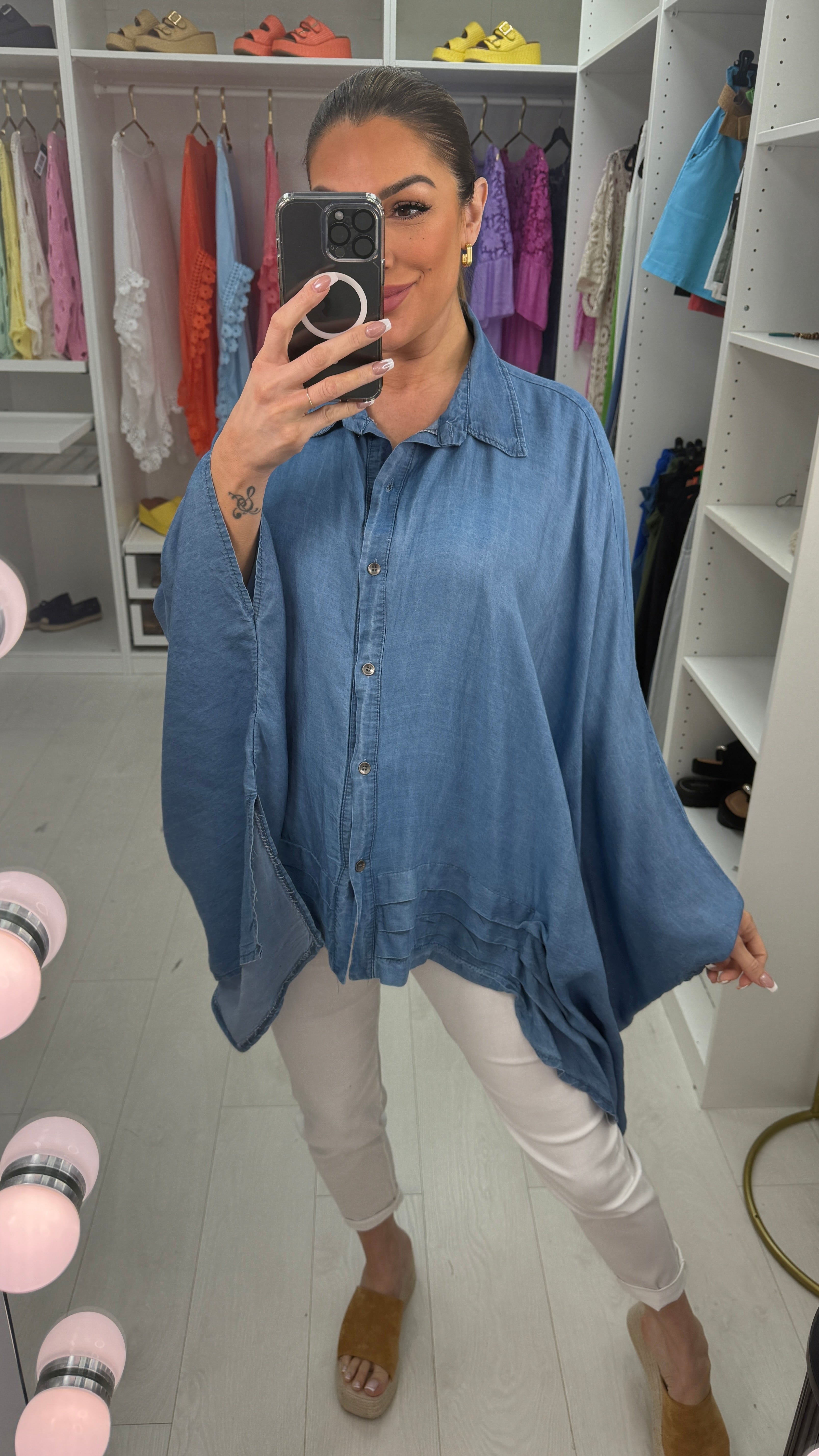 Belle Loose Fit Asymmetric Denim Shirt