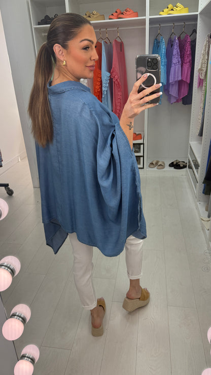 Belle Loose Fit Asymmetric Denim Shirt