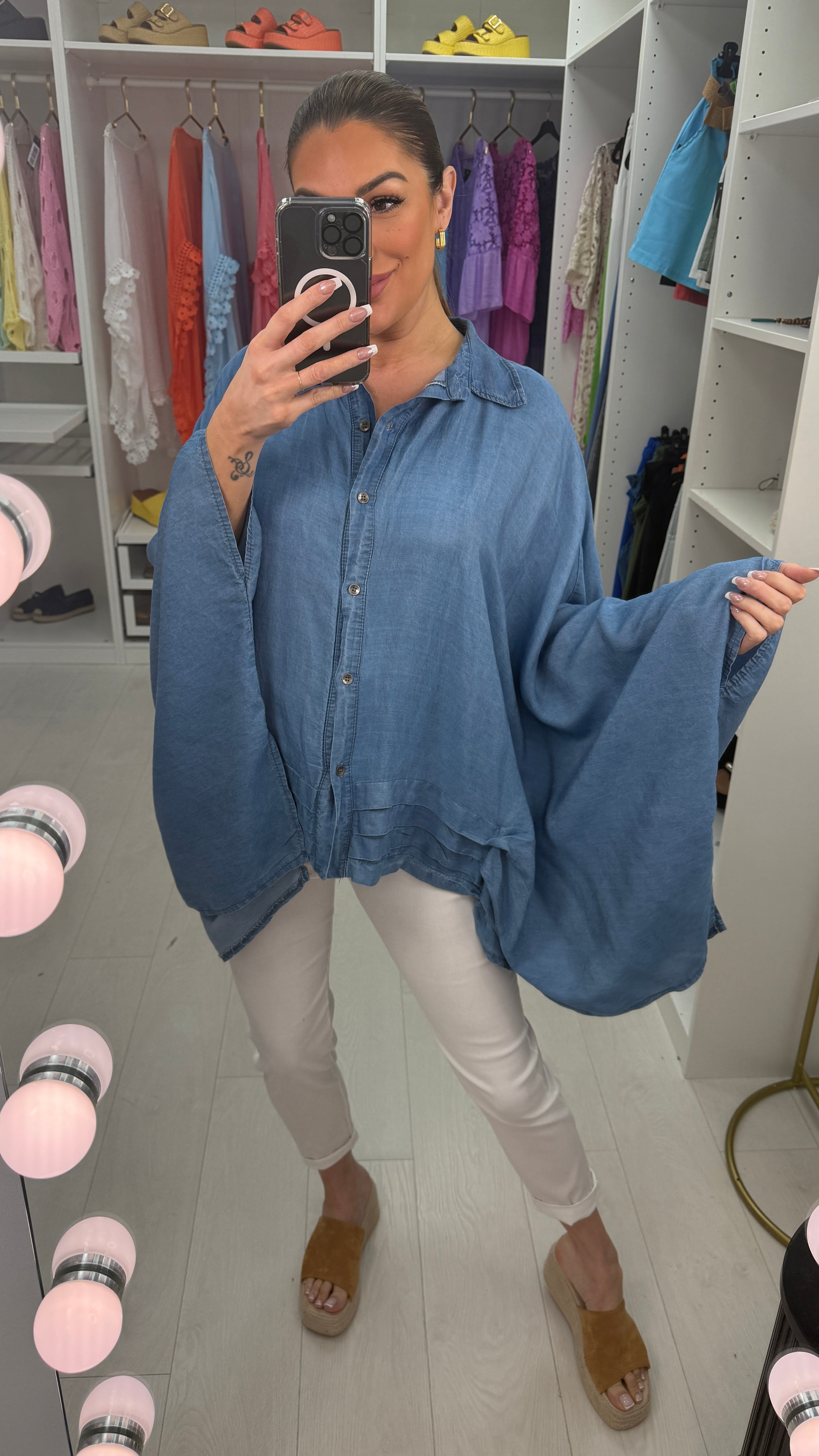 Belle Loose Fit Asymmetric Denim Shirt