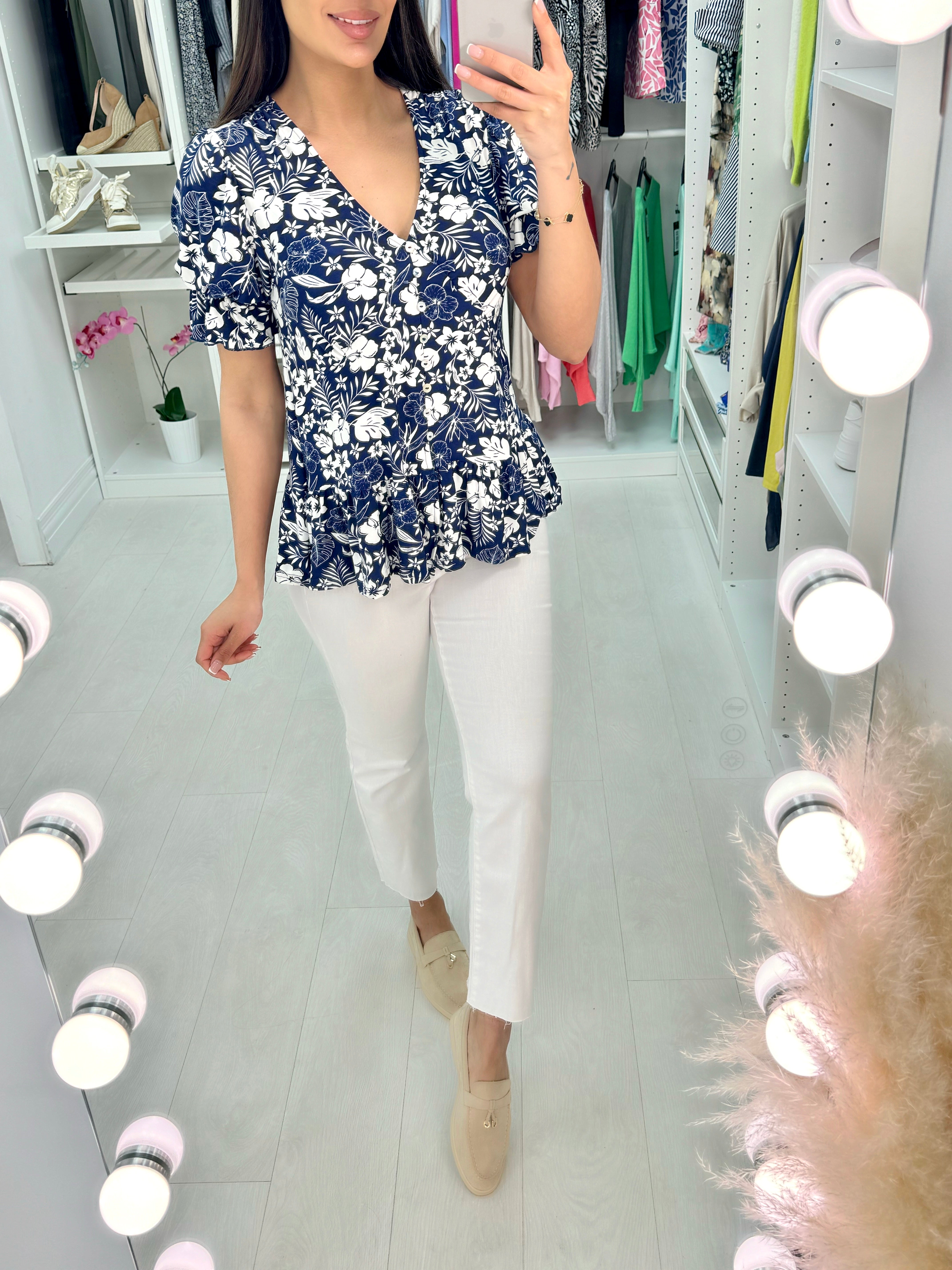 Emma Floral Print Button Detail Top