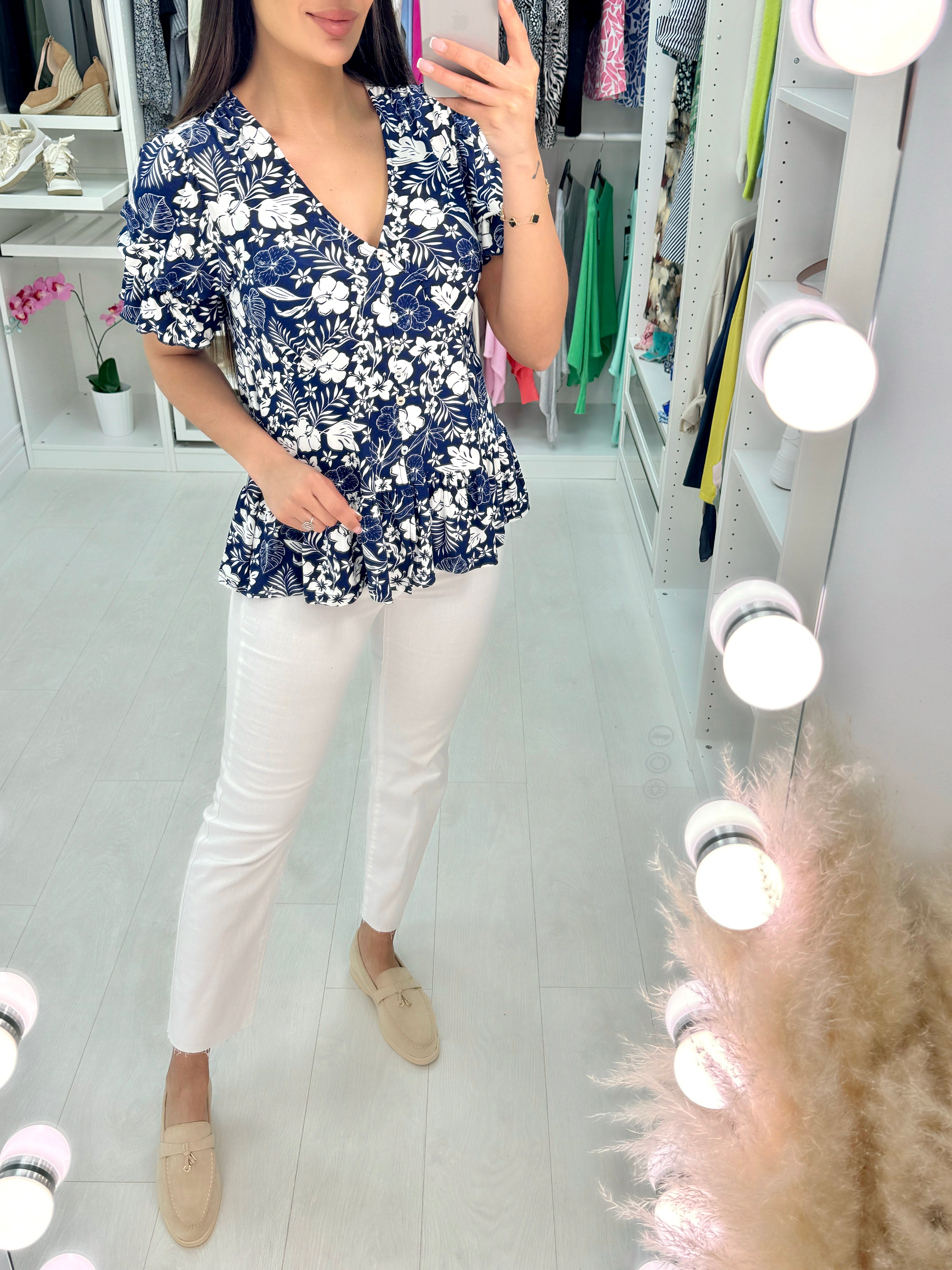 Emma Floral Print Button Detail Top