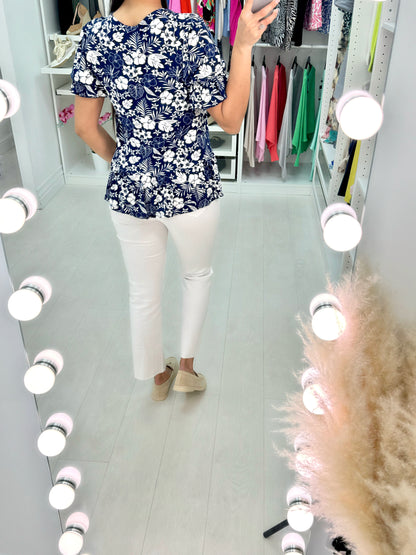 Emma Floral Print Button Detail Top