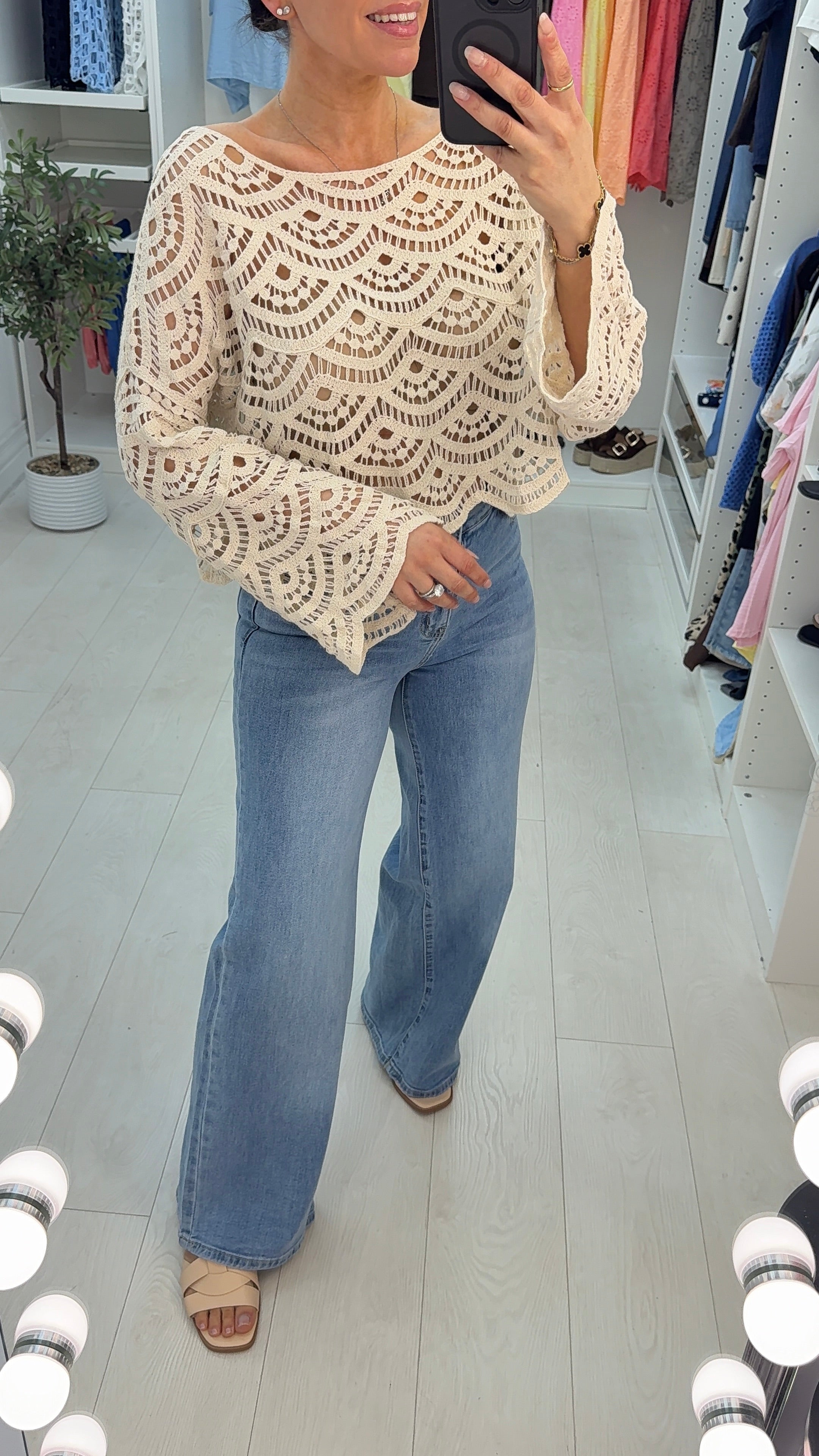 Sharla Crochet Loose Fit Long Sleeve Top