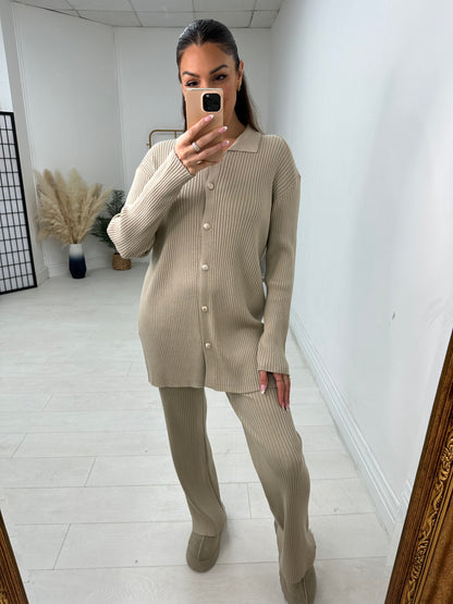 Georgina Ribbed Longline Shirt Loungewear Set