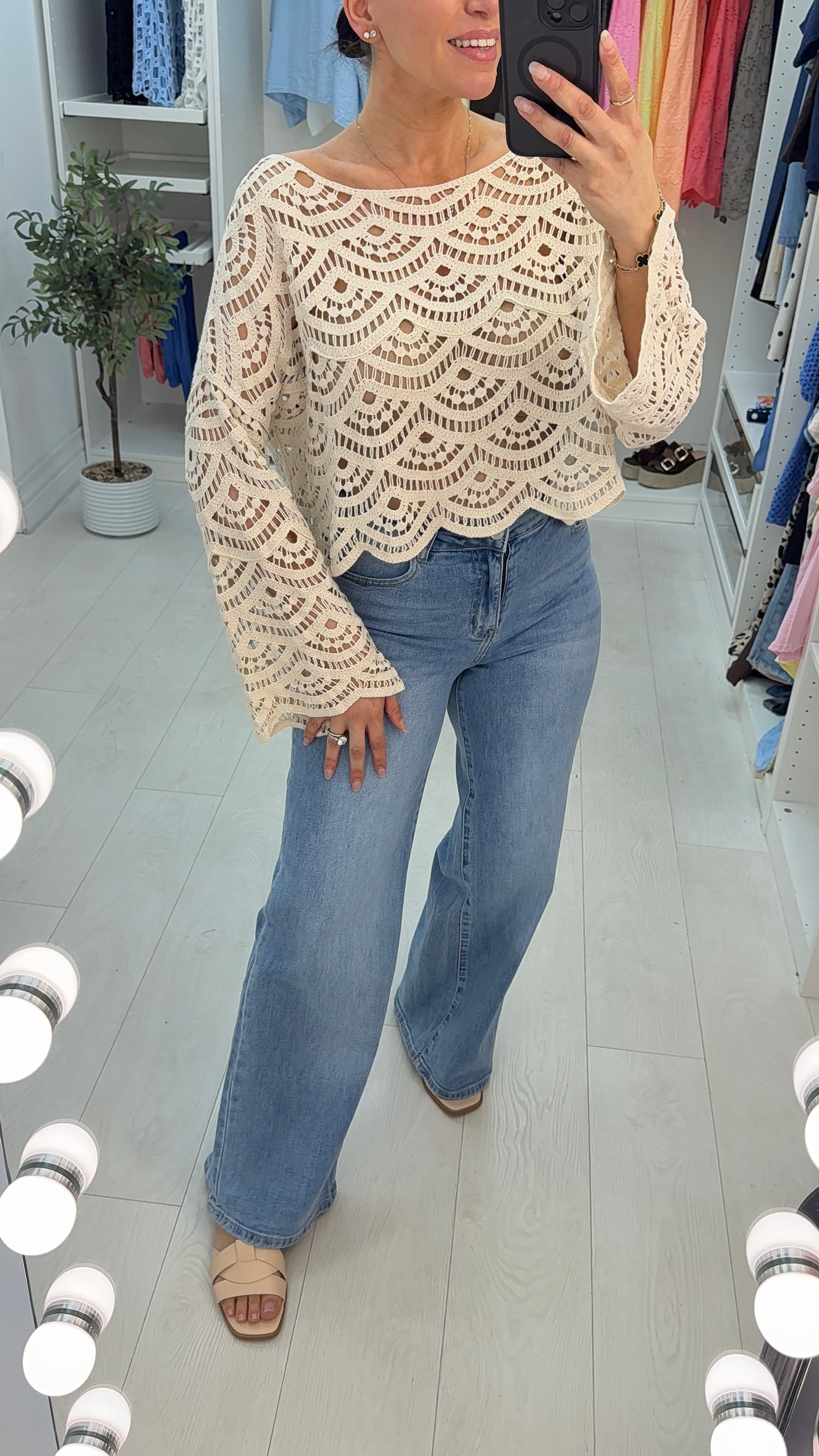 Sharla Crochet Loose Fit Long Sleeve Top