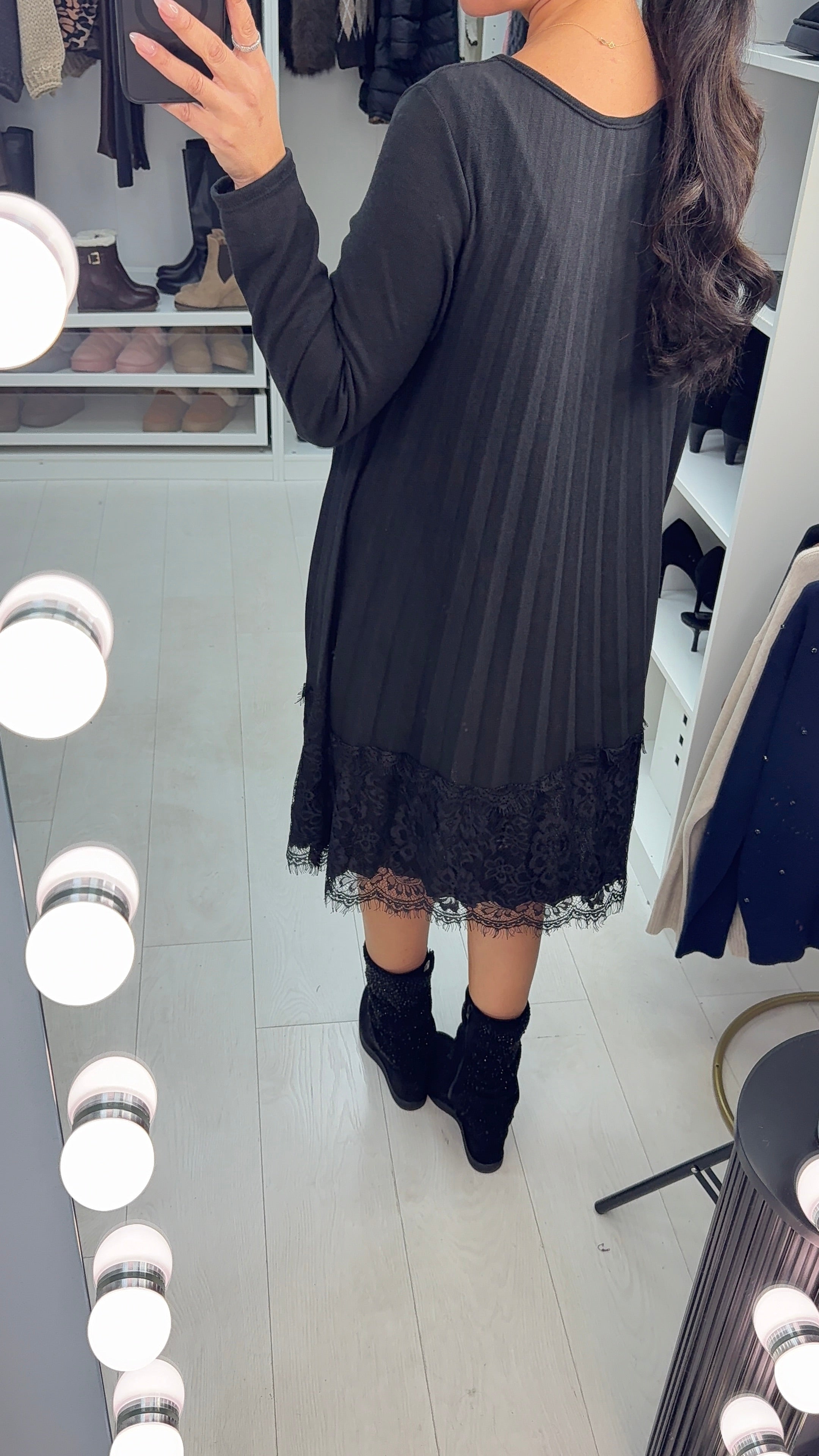 Sharlotta Lace Hem Pleated Loose Fit Dress