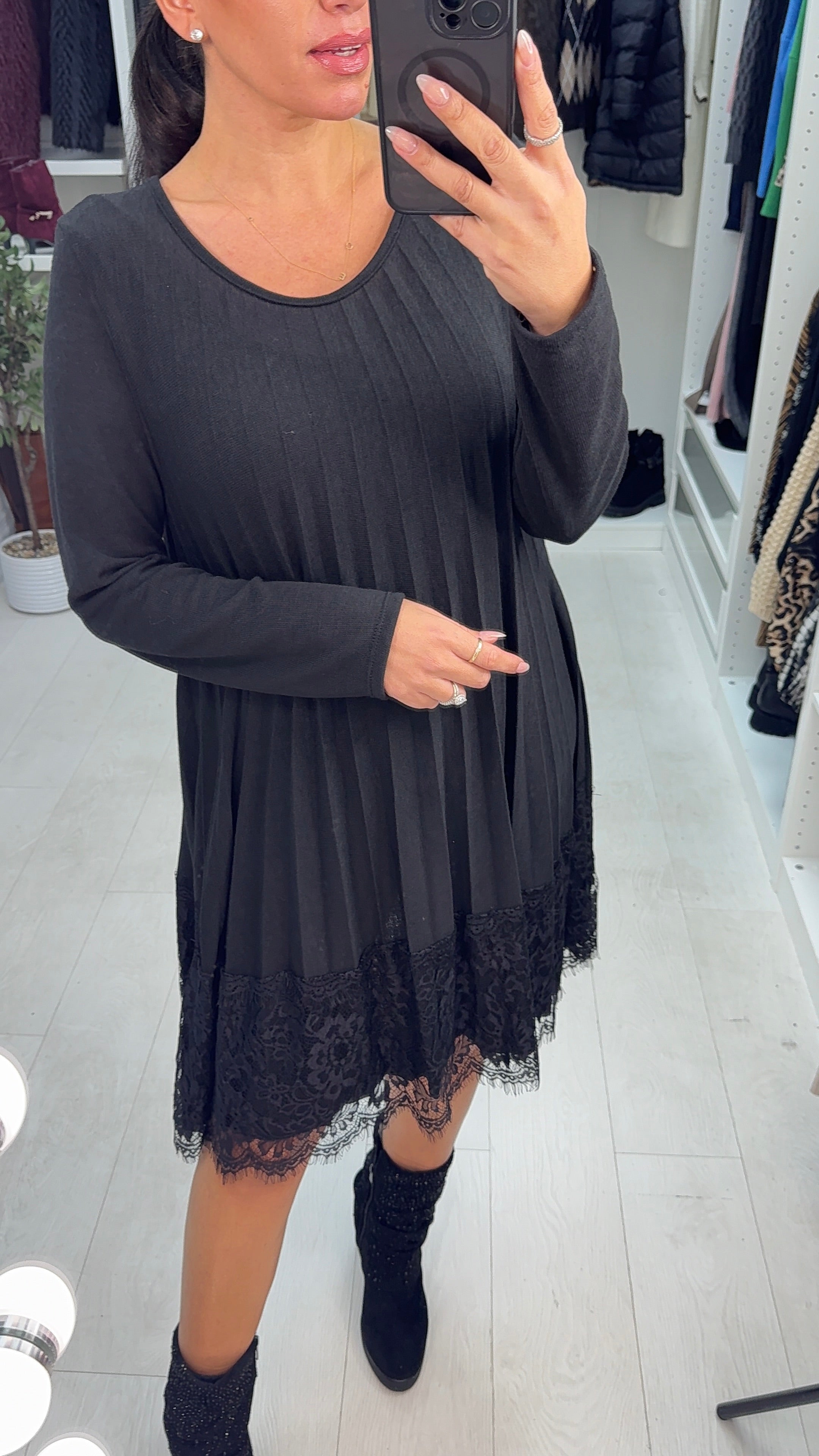 Sharlotta Lace Hem Pleated Loose Fit Dress