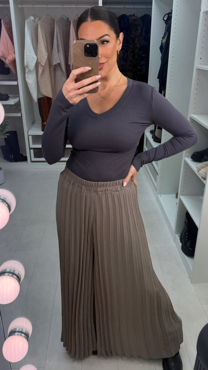 Nessa Plain Elasticated Waist Pleated Trousers