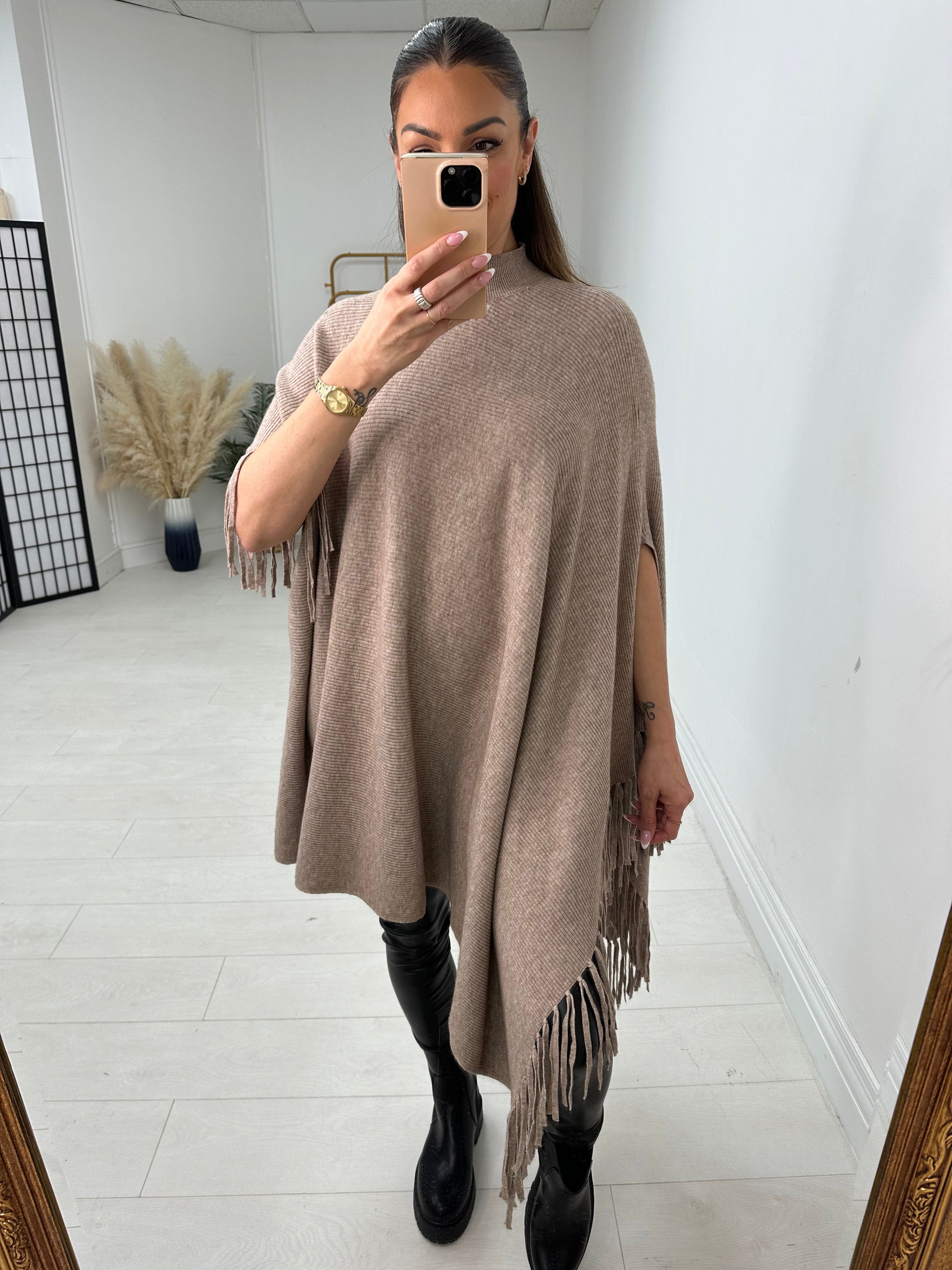 Ava Ribbed Asymmetric Poncho