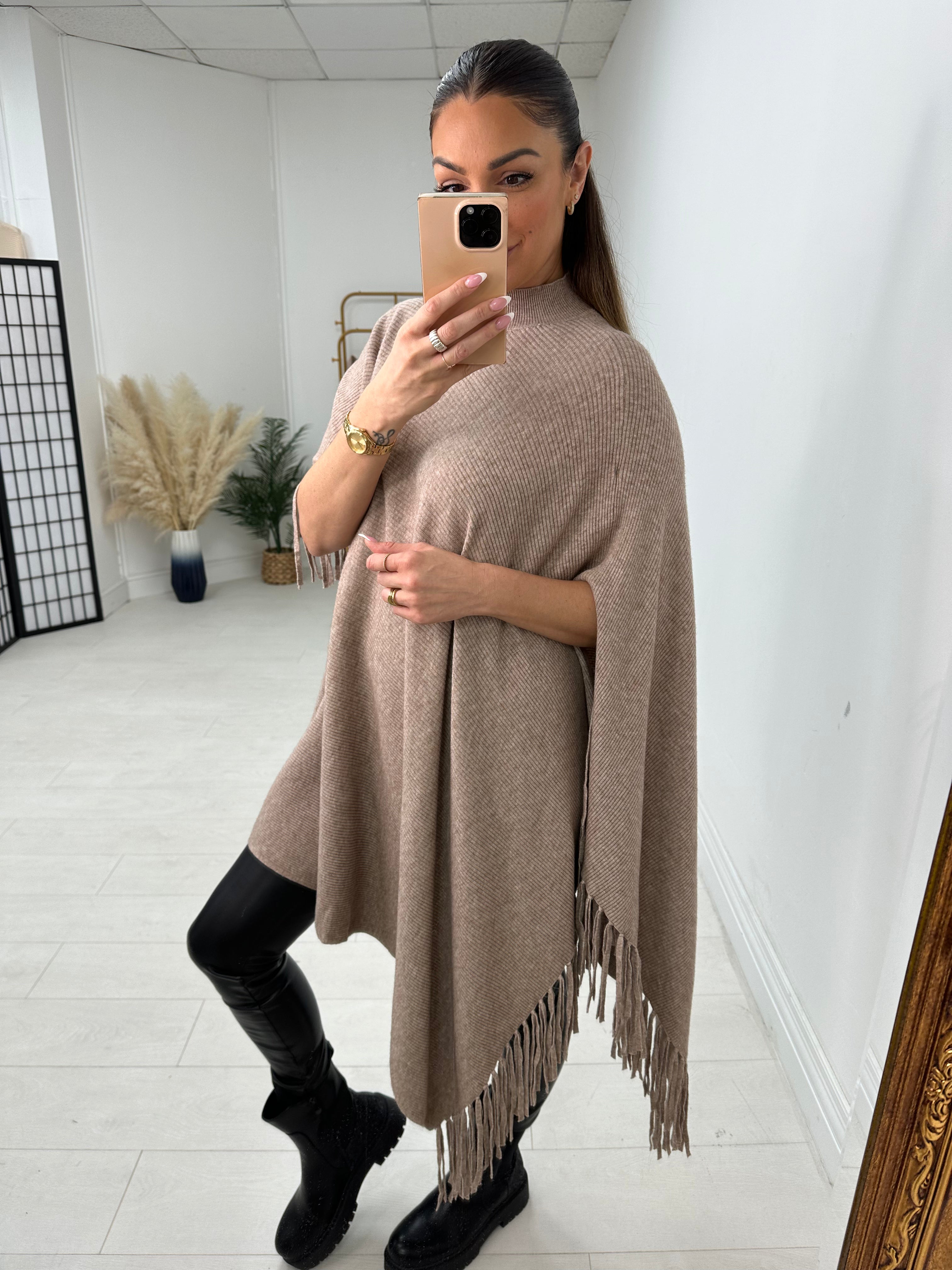 Ava Ribbed Asymmetric Poncho
