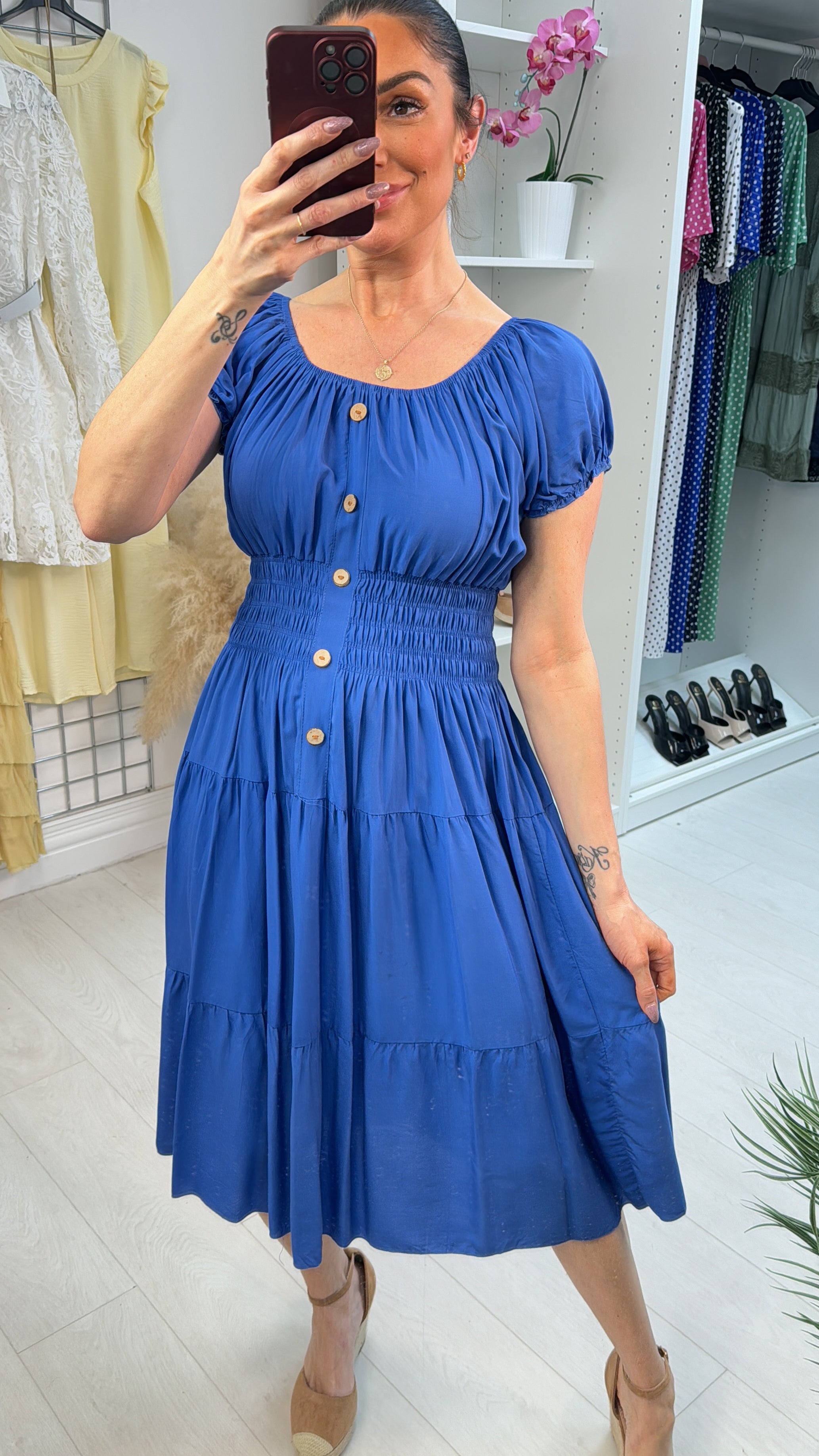 Jeyda Plain Button Detail Midi Dress