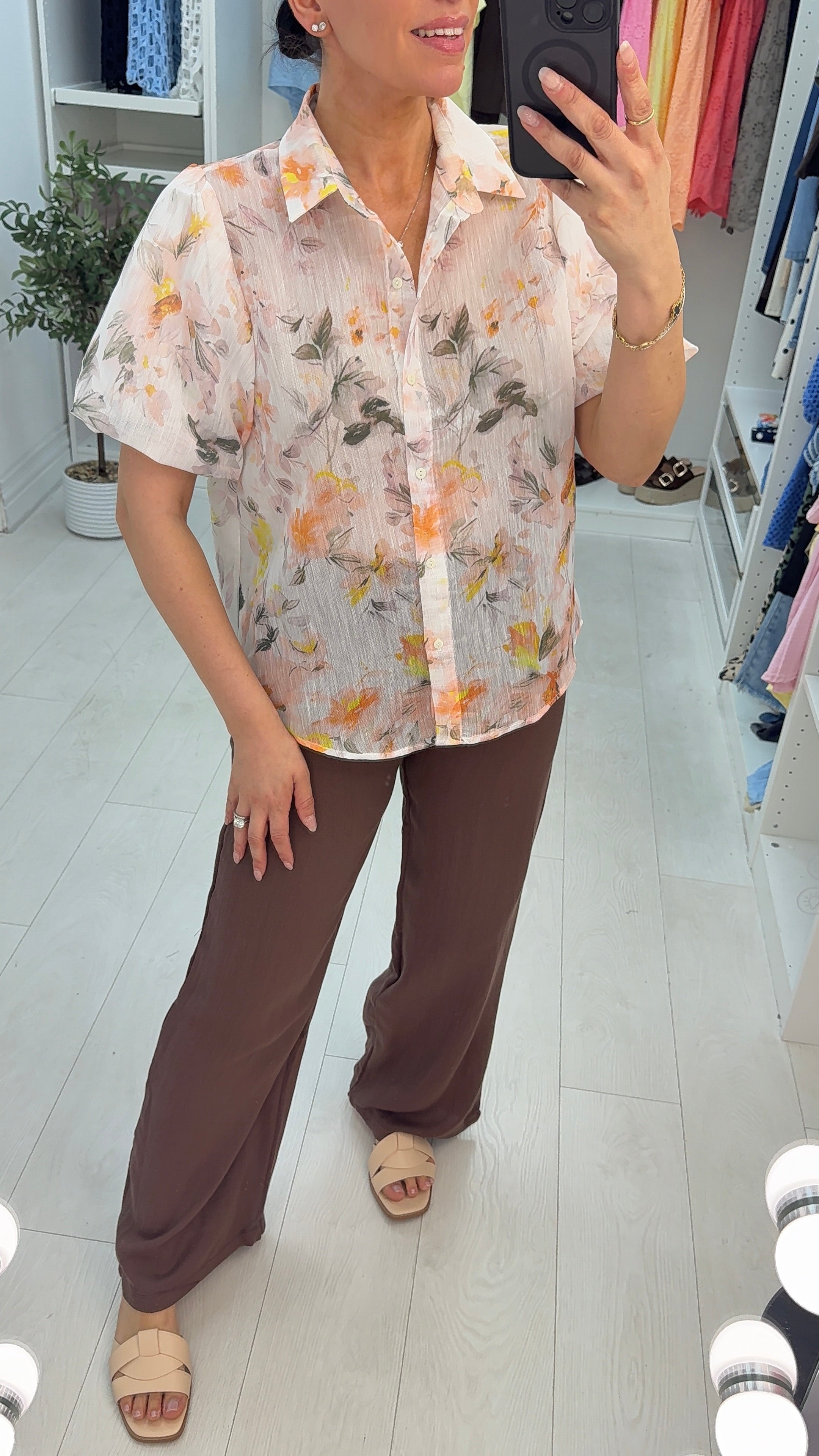 Zavana Floral Print Balloon Sleeve Shirt