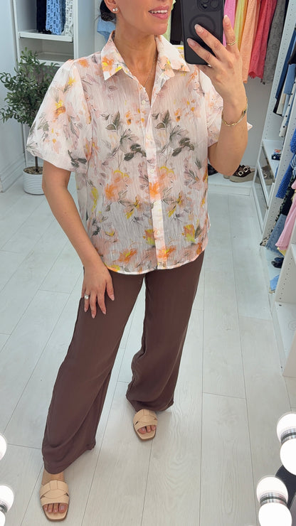 Zavana Floral Print Balloon Sleeve Shirt