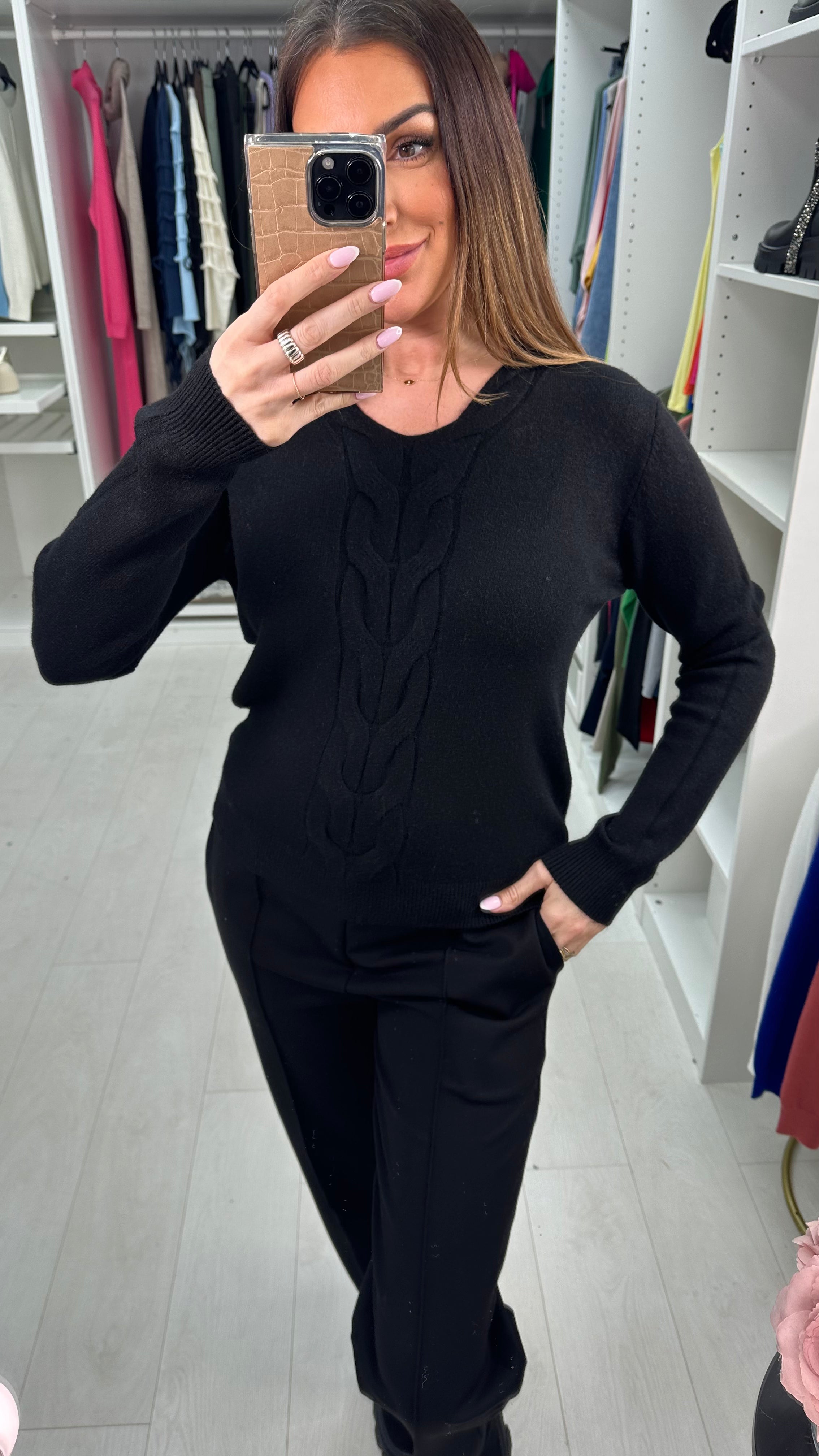 Addison Cable Detail V Neck Jumper