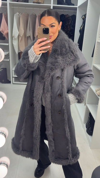 Gracey Faux Fur/Faux Suede Reversible Longline Coat