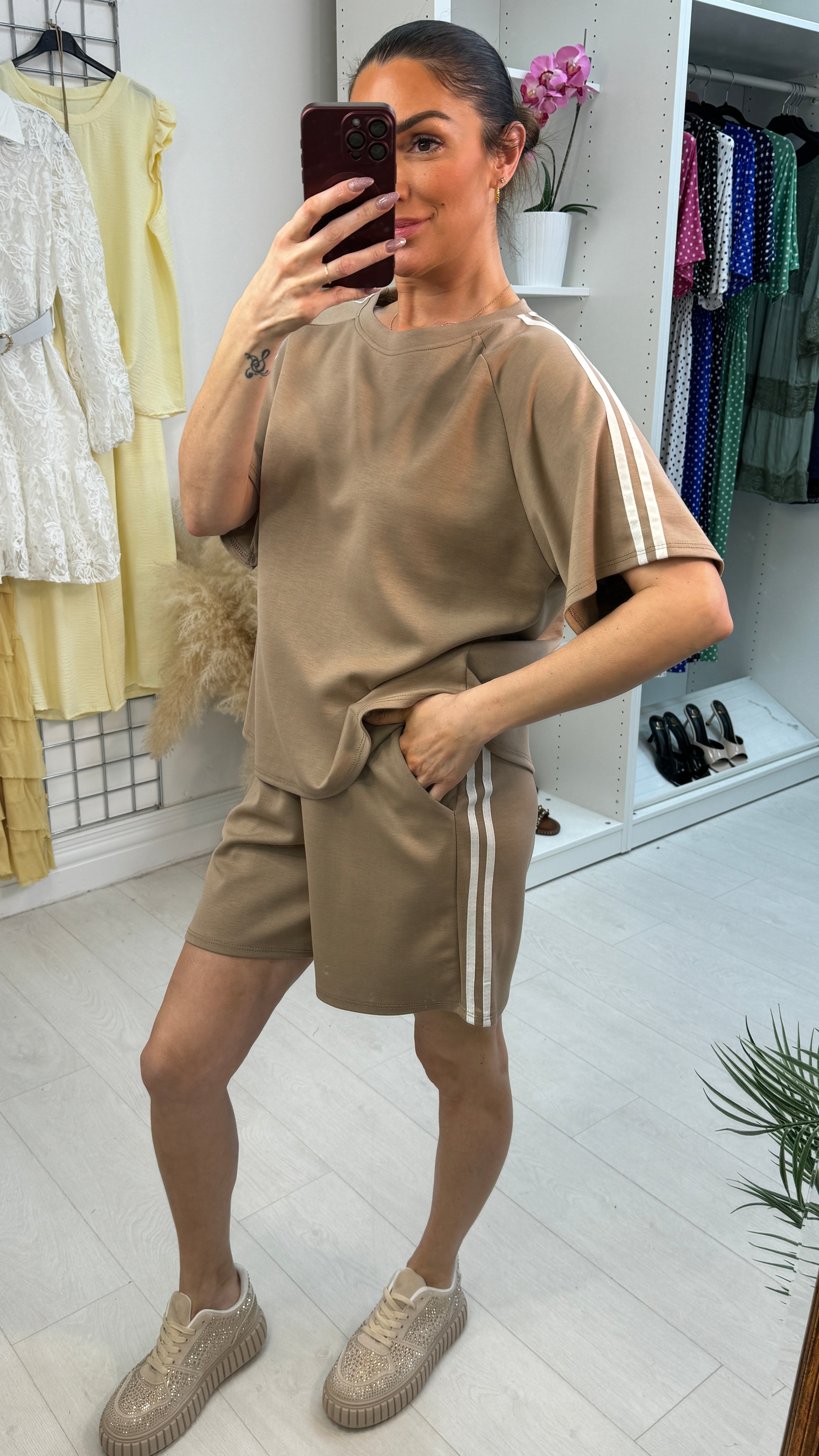 Solenne Plain Side Stripe Detailed Shorts Co-Ord Set