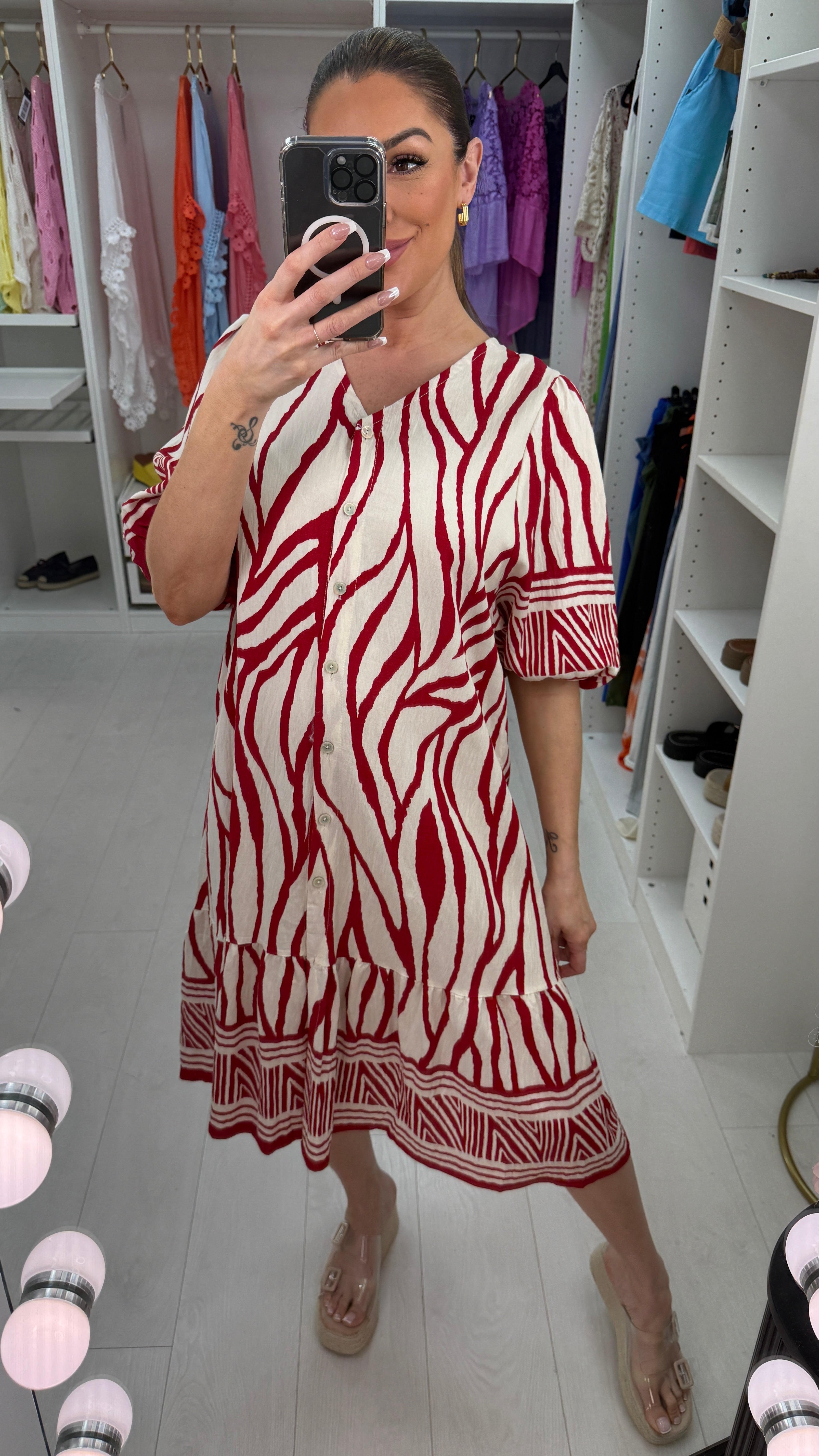 Raya V Neck Button Front Loose Fit Dress