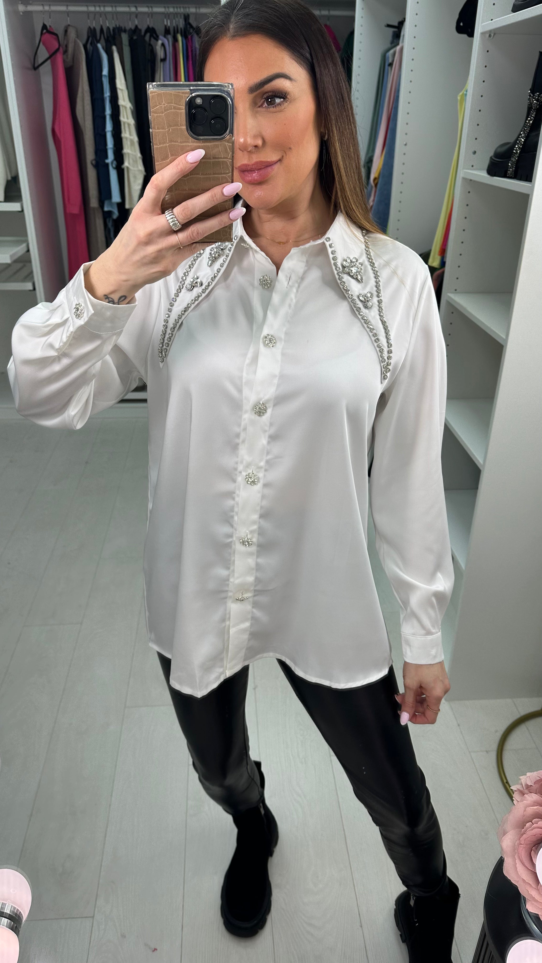 Elias Embellished Collar Silk Shirt