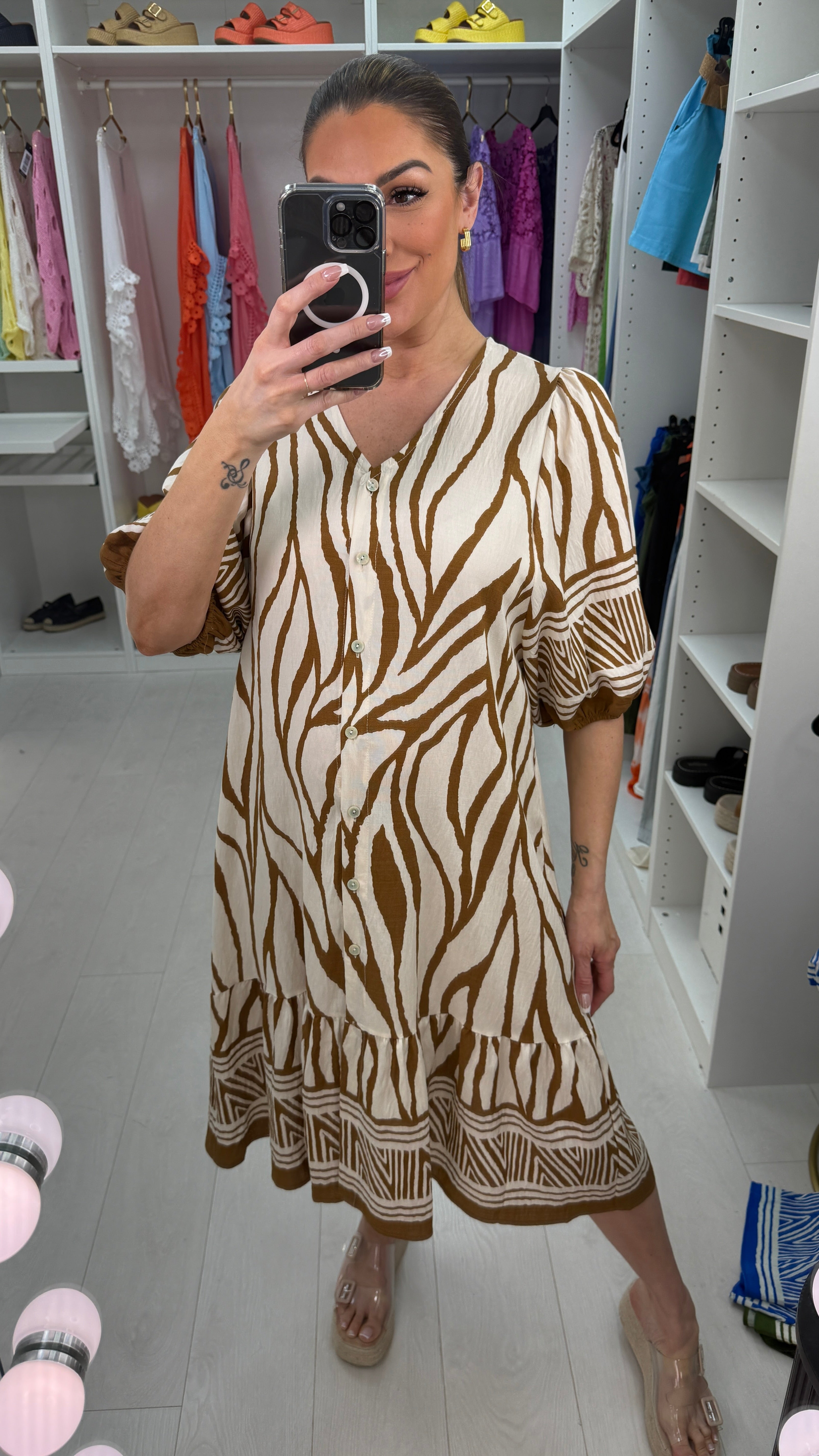 Raya V Neck Button Front Loose Fit Dress