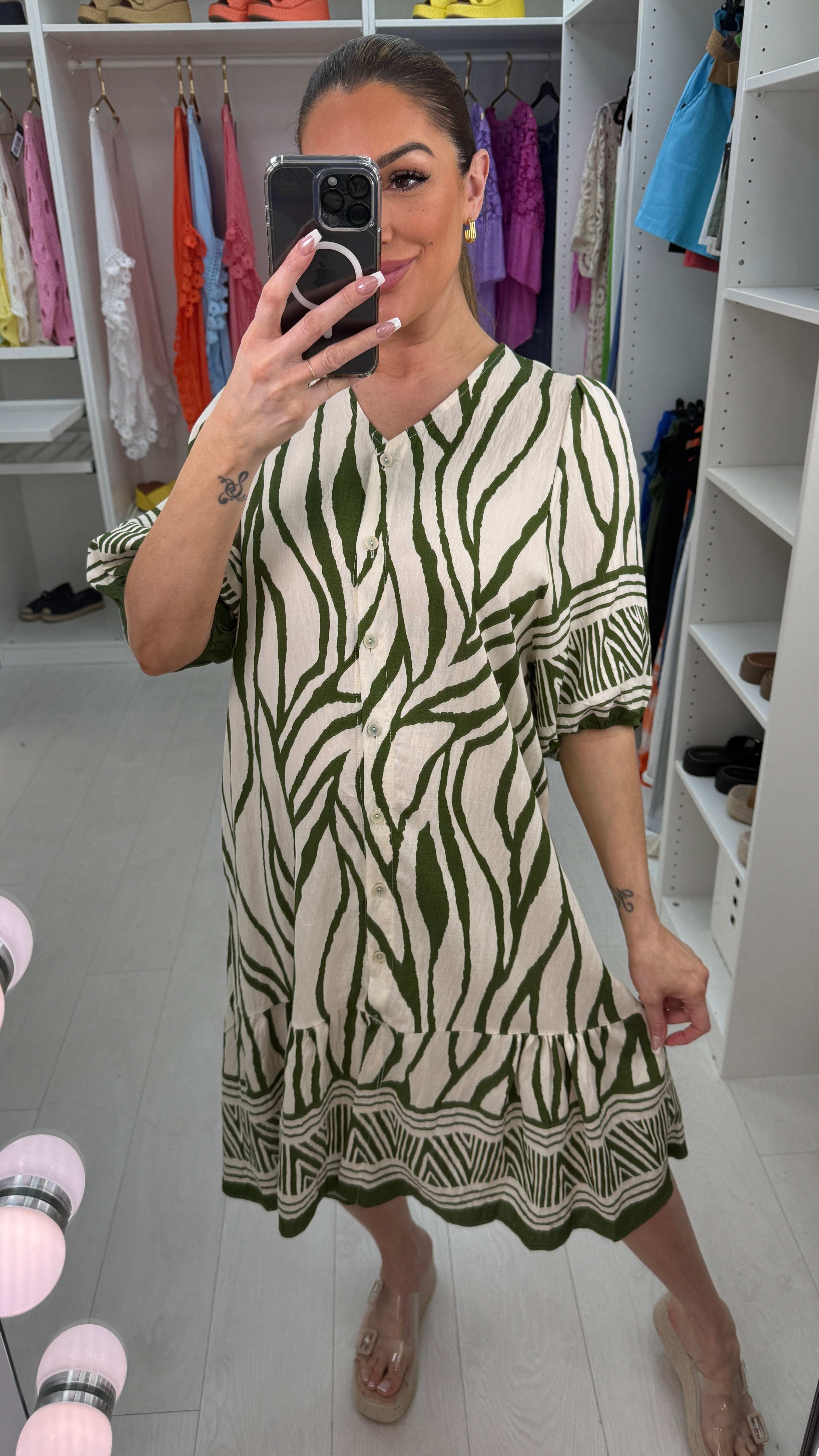 Raya V Neck Button Front Loose Fit Dress